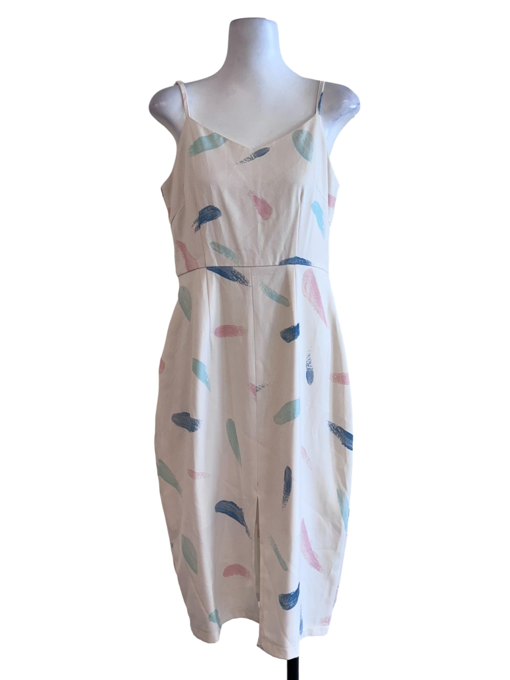 White With Pastel Colour Sleeveless Dress
