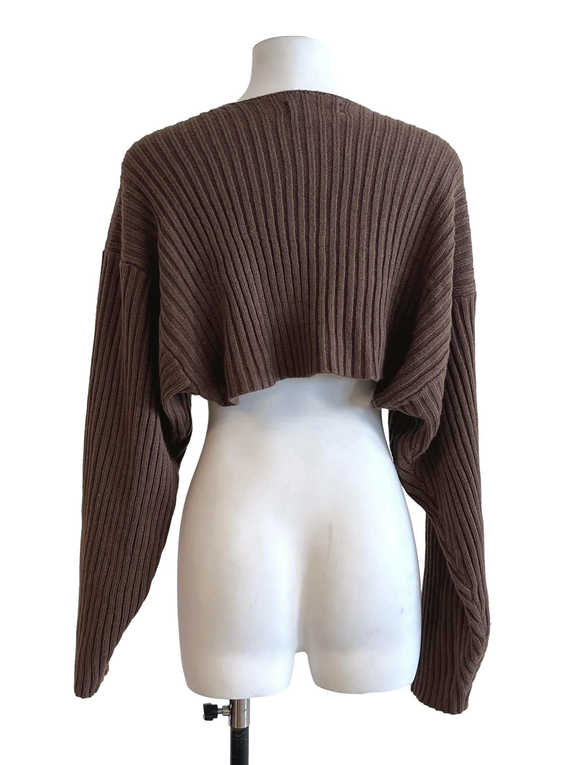 Walnut Brown Long Sleeve Cropped Cardigan