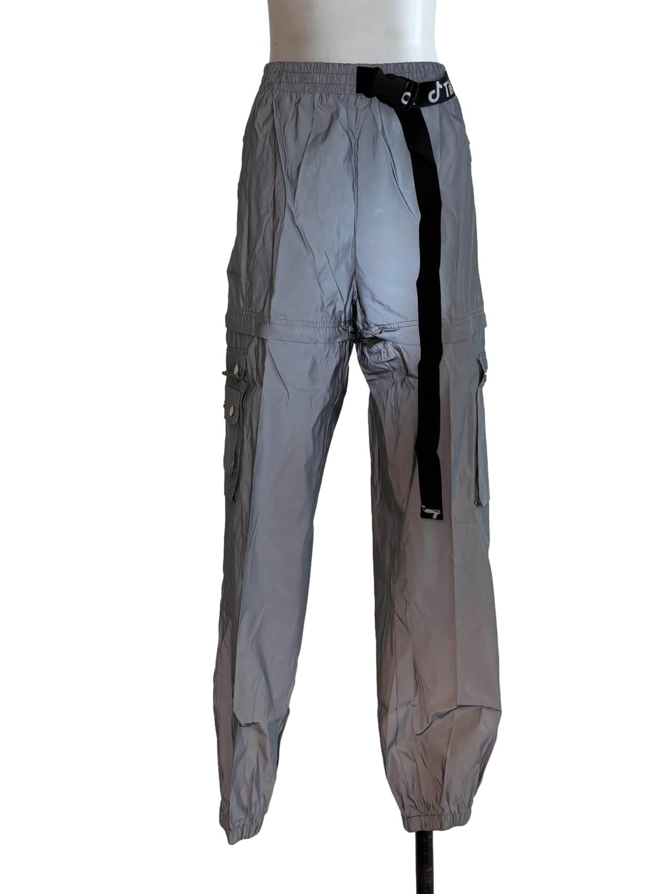 Silver Nylon Tiktok Cargo Pants