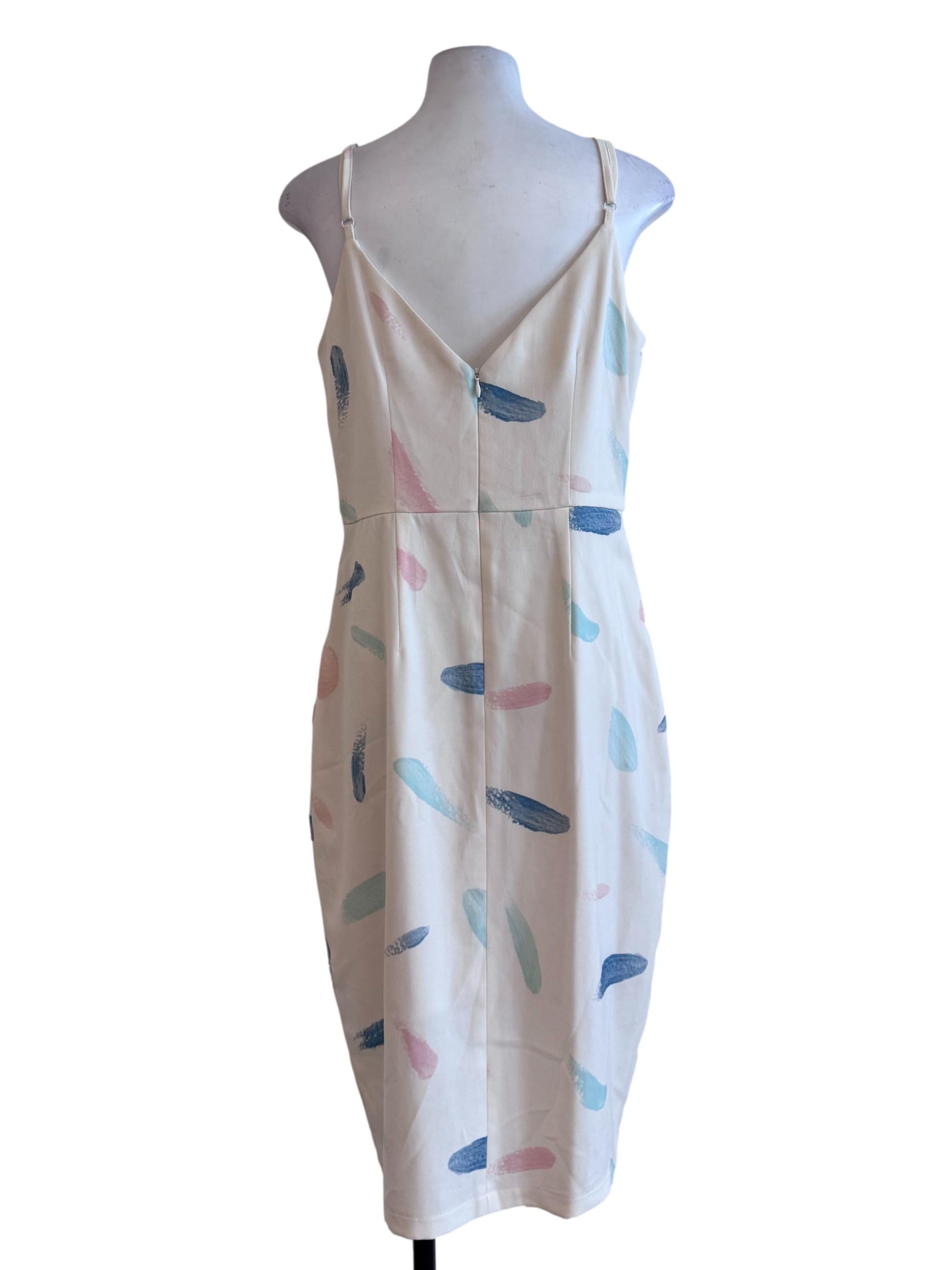 White With Pastel Colour Sleeveless Dress