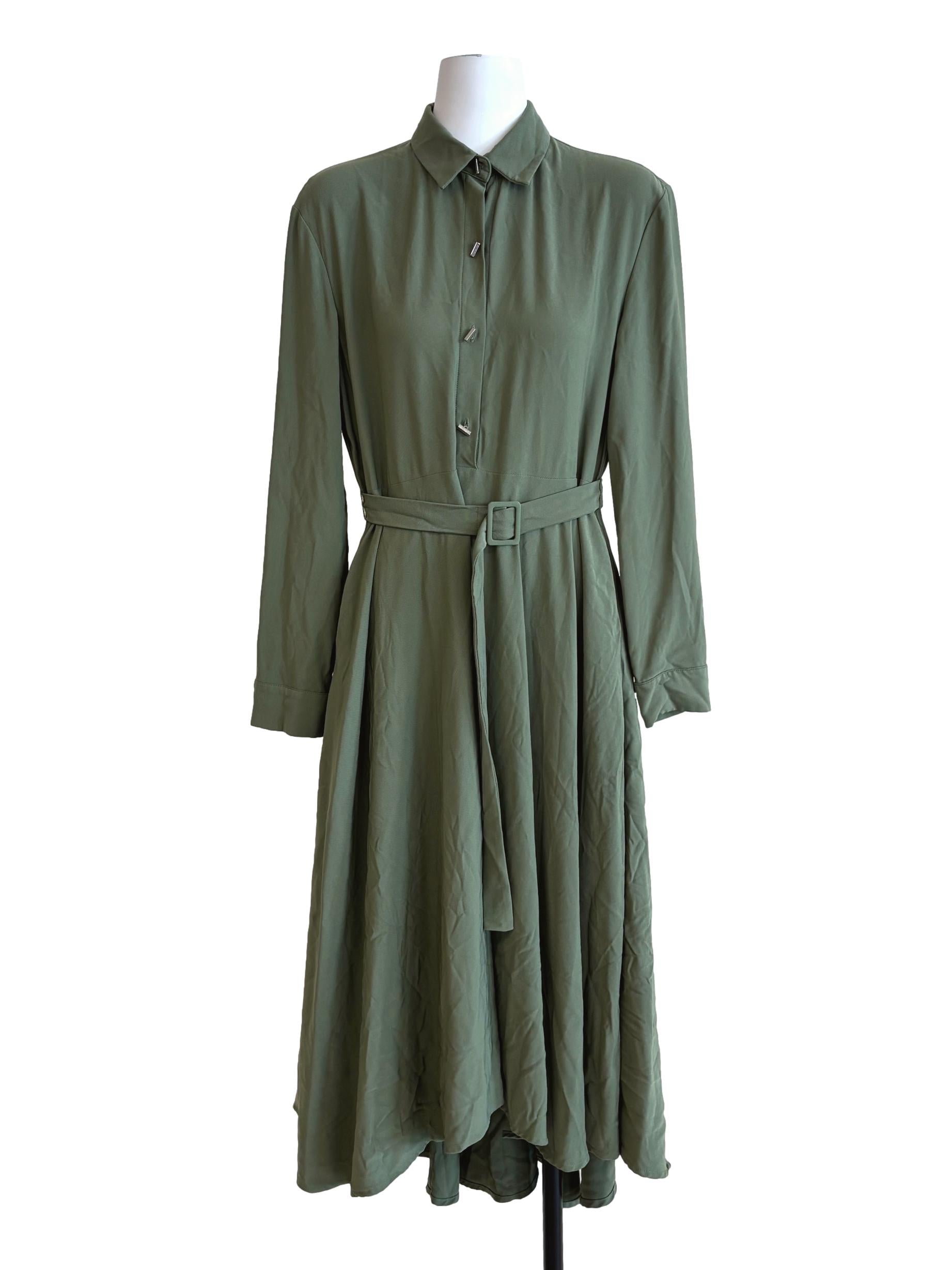 Moss Green Long Sleeve Flare Dress