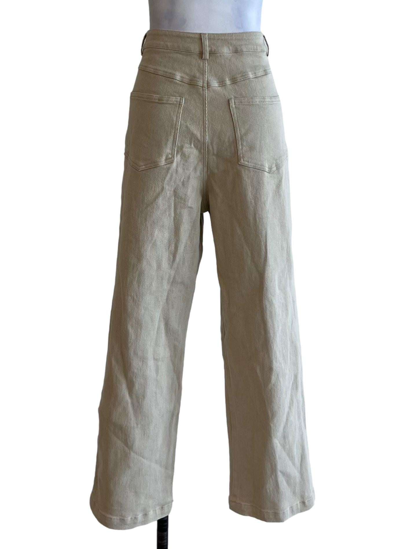 Beige High-Waisted Wide-Leg Jeans