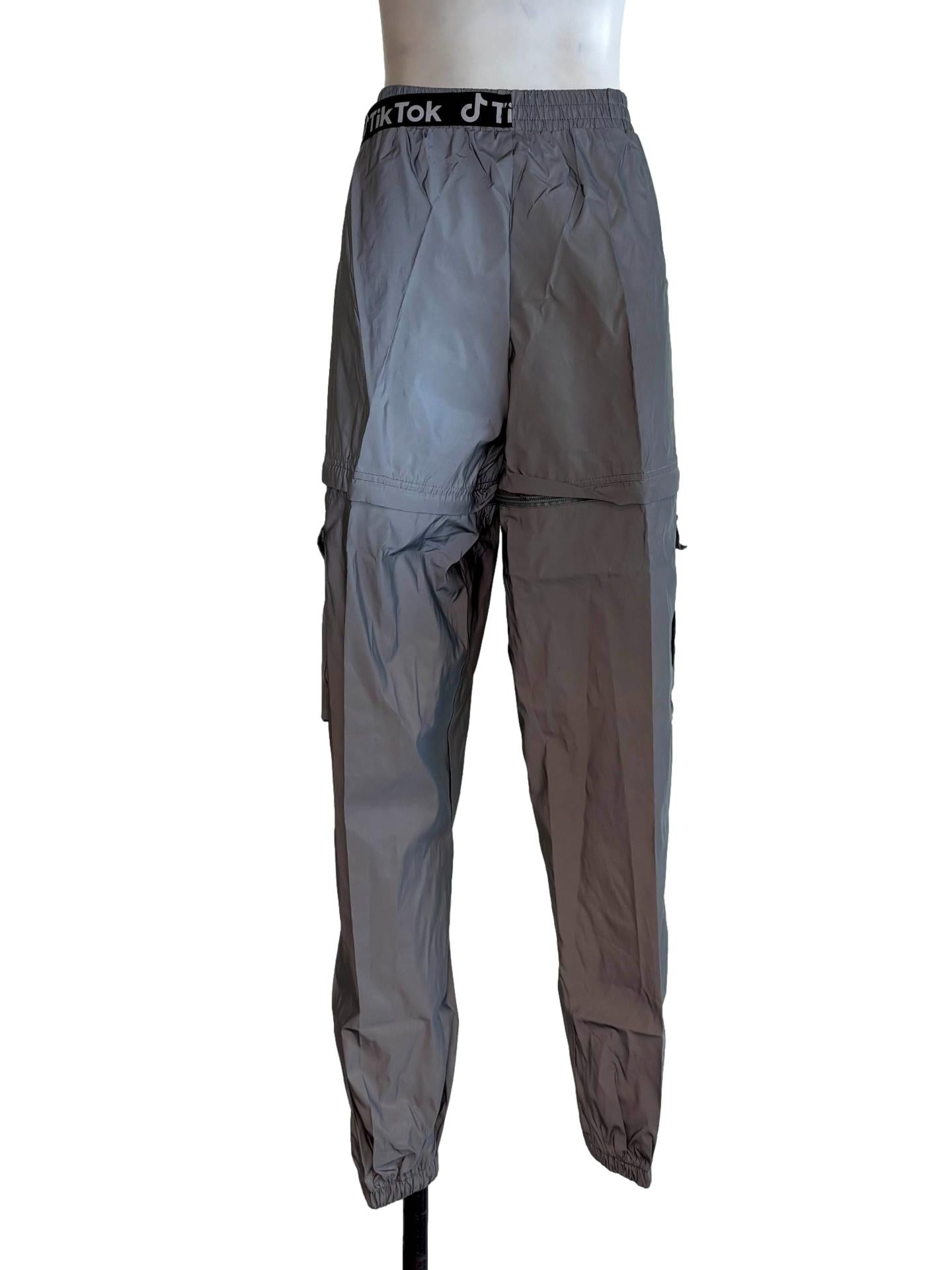 Silver Nylon Tiktok Cargo Pants
