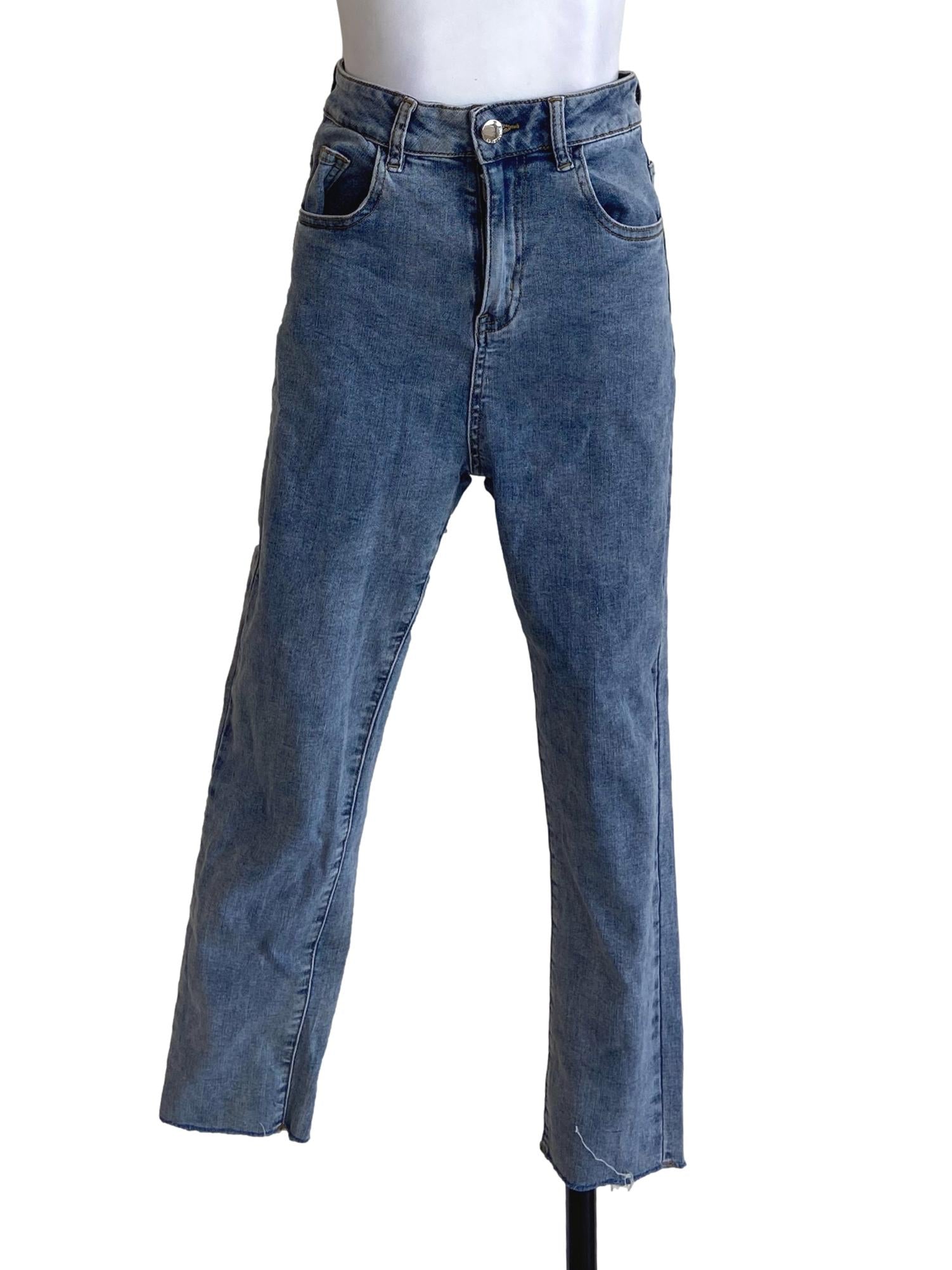 Blue Herringbone Straight Jeans