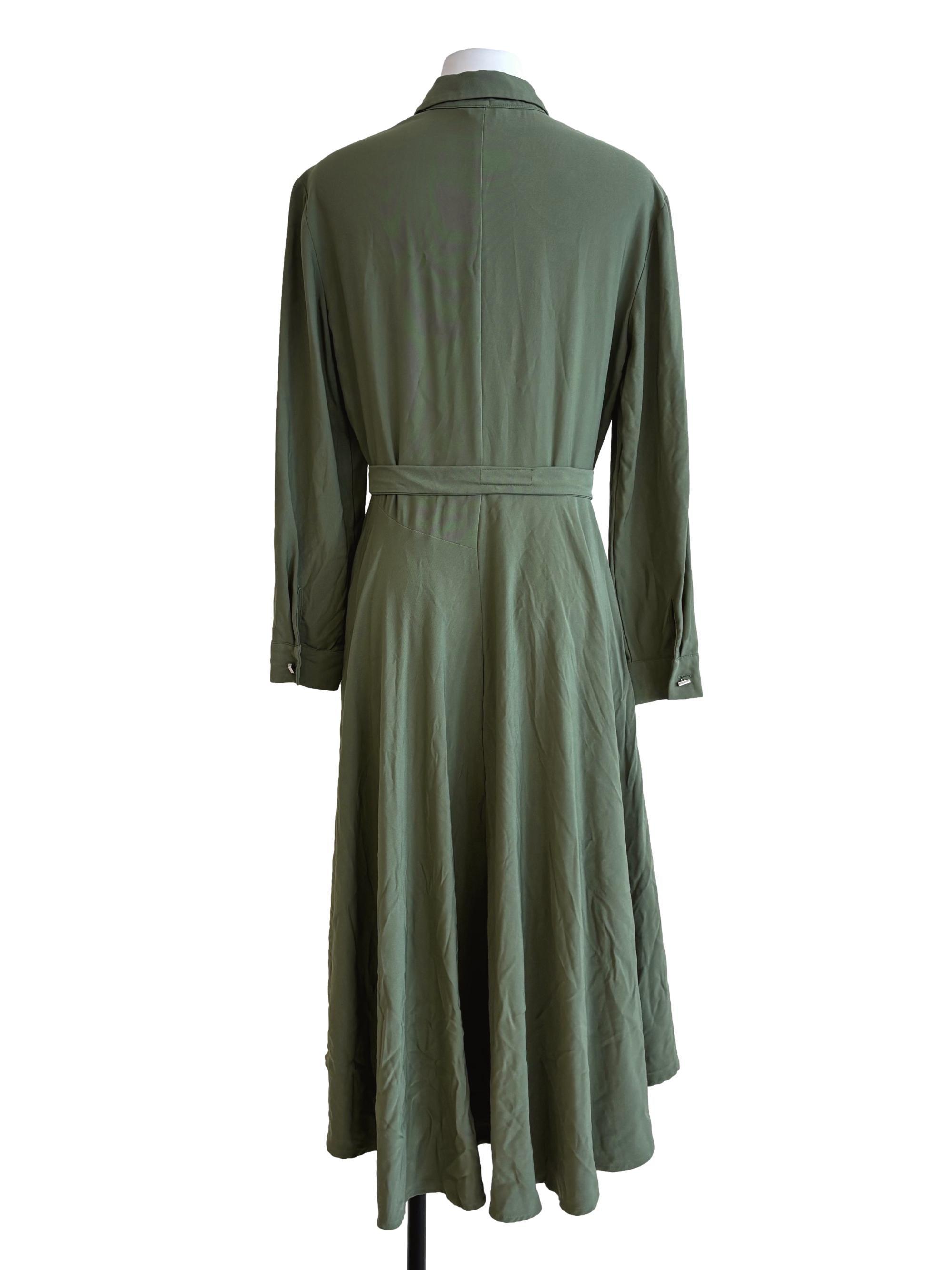 Moss Green Long Sleeve Flare Dress