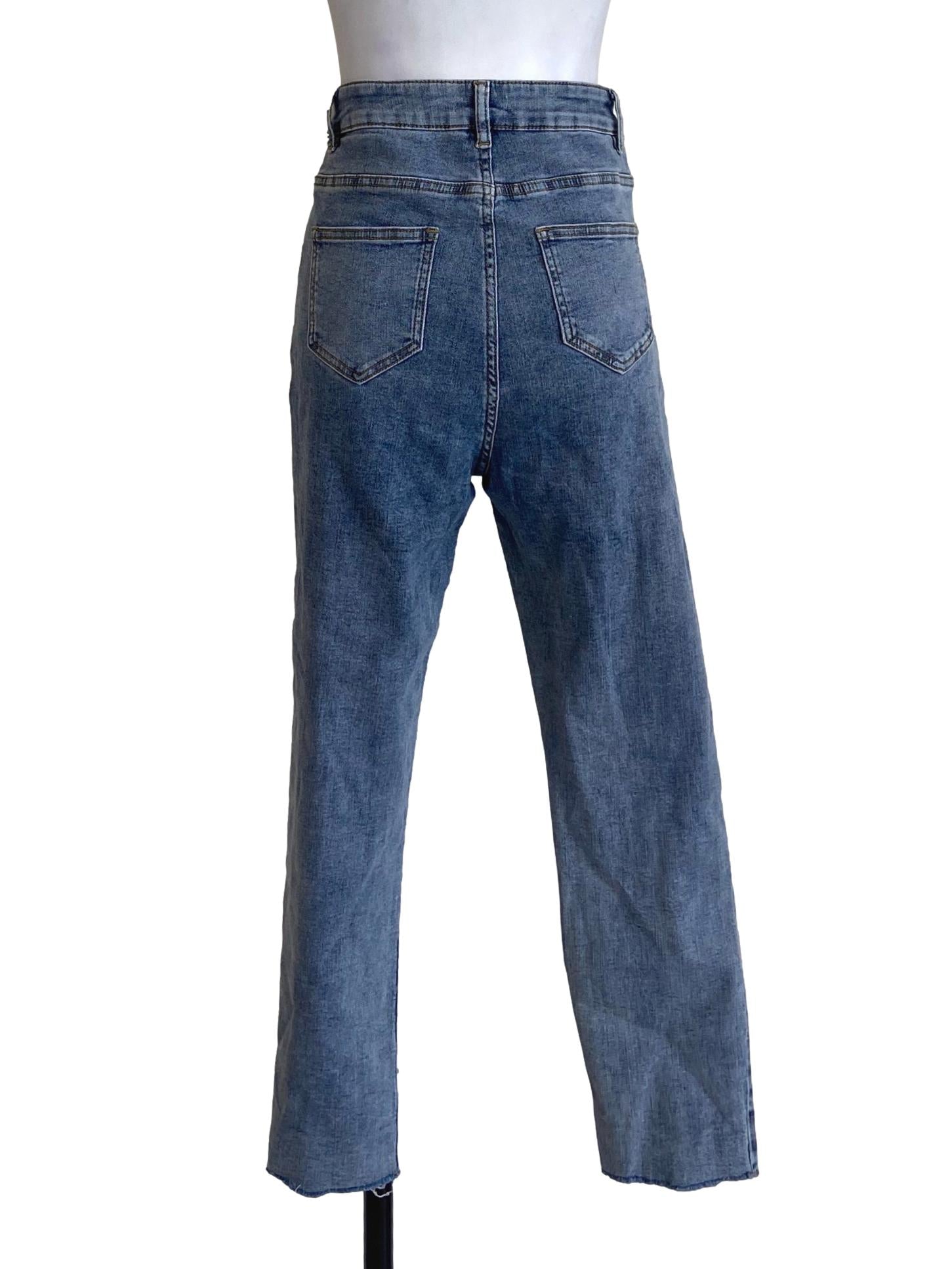 Blue Herringbone Straight Jeans