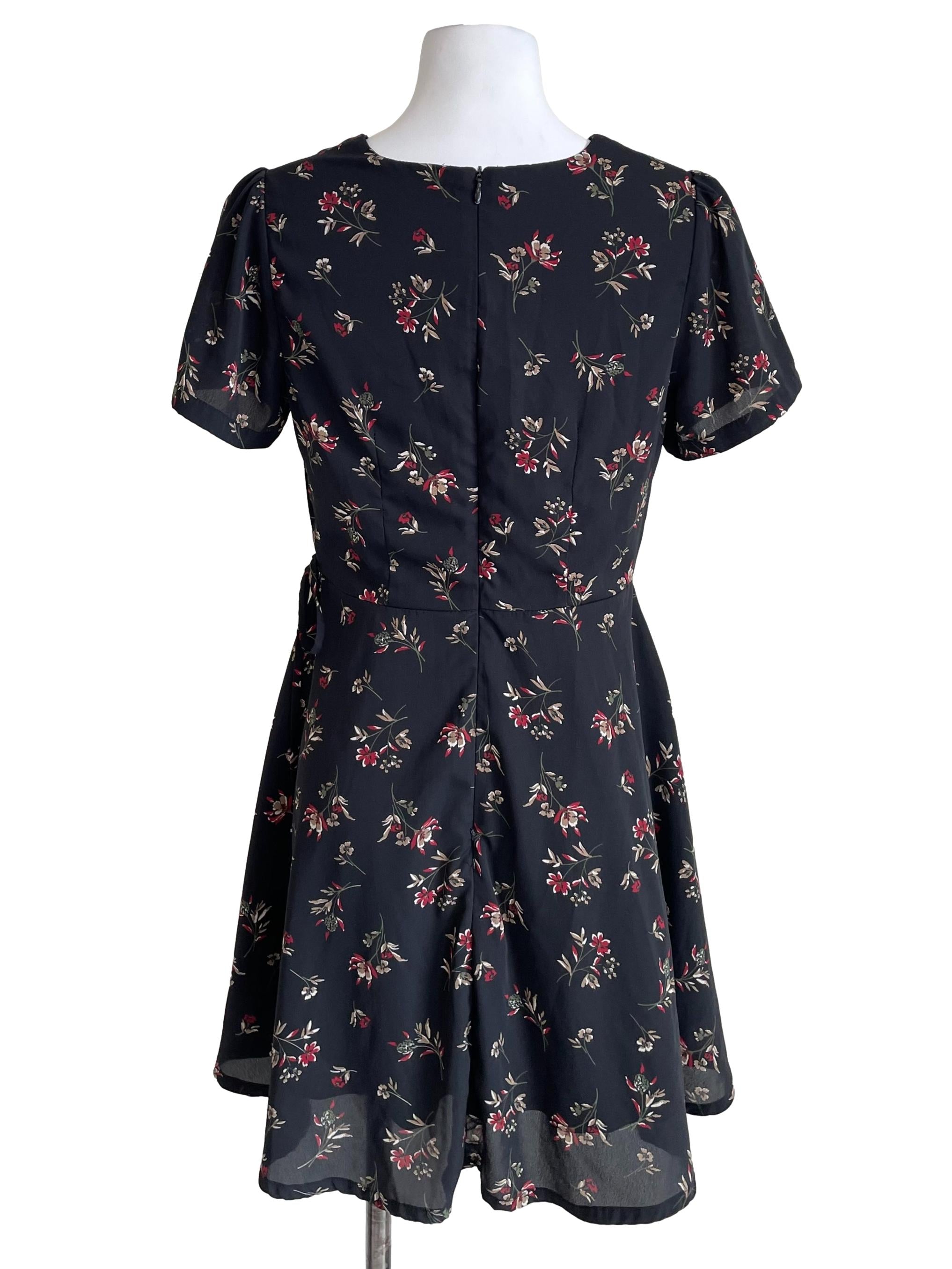 Black Floral Wrap Dress