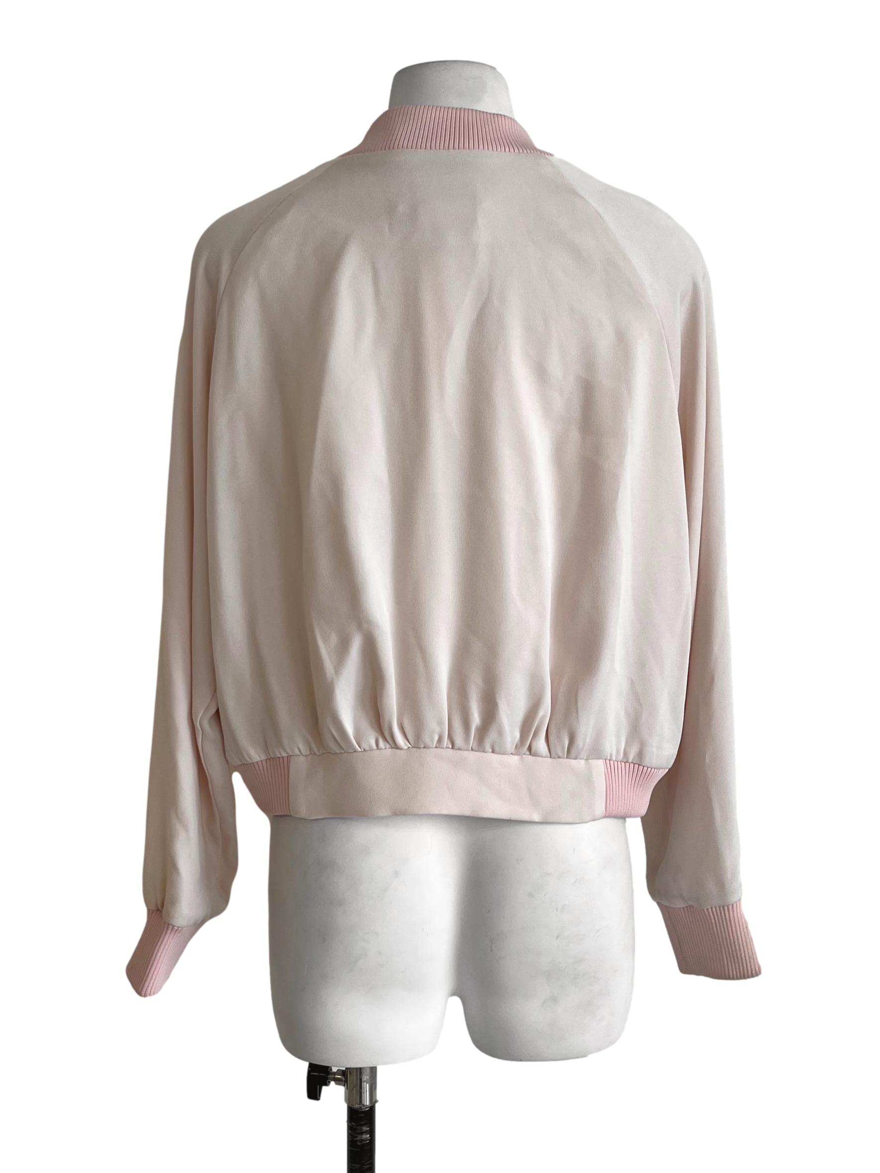 Salmon Pink Embroidered Bomber Jacket