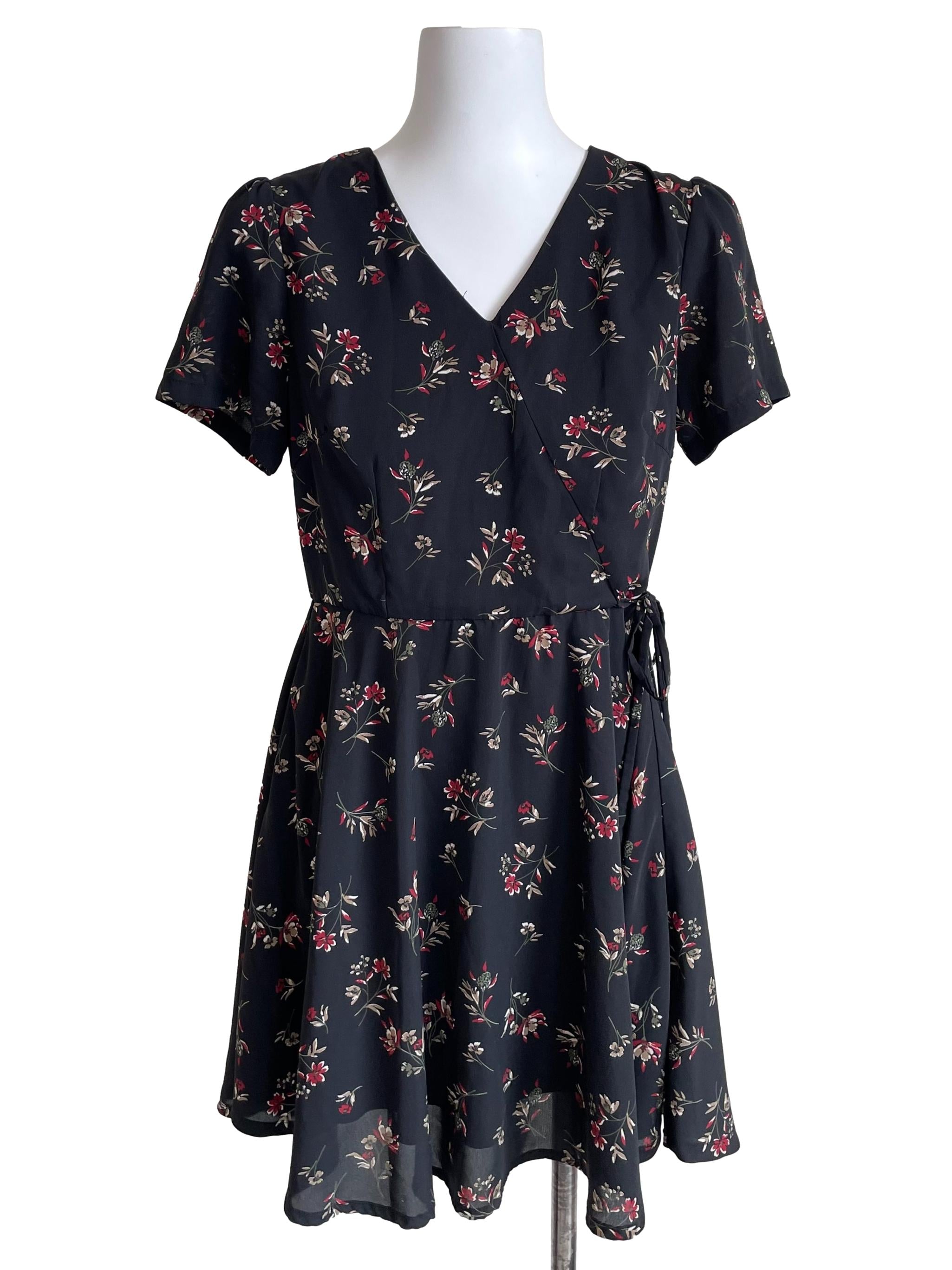 Black Floral Wrap Dress