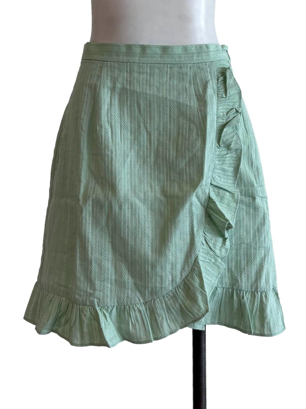 Mint Green Textured Cotton Mini Skirt