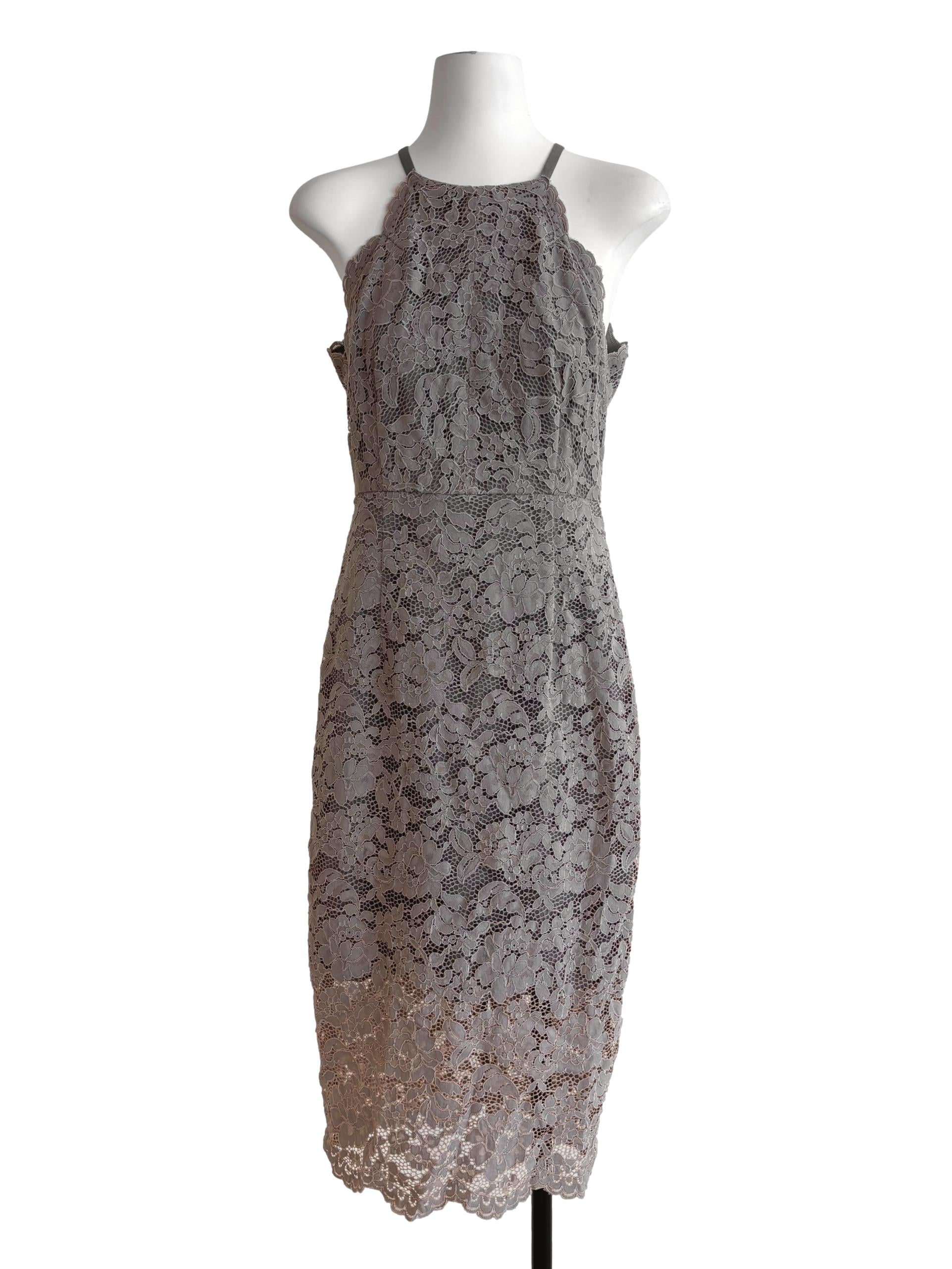Iron Grey Halter Pencil Lace Dress