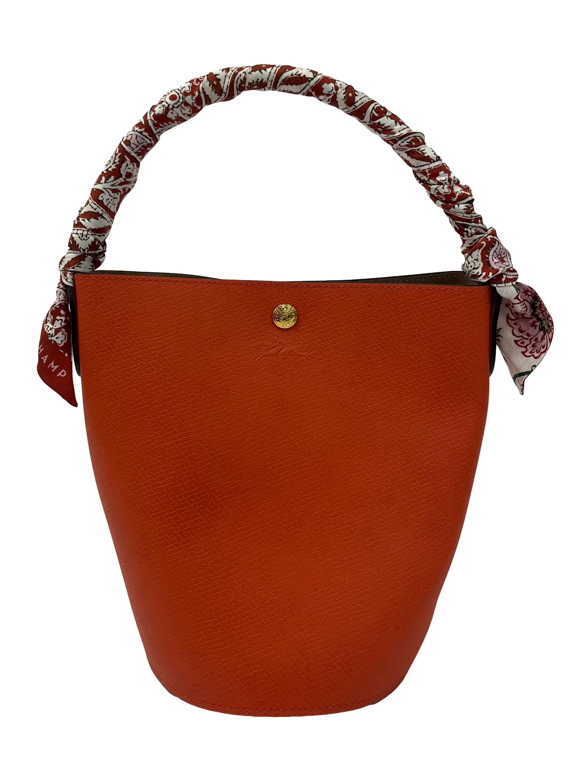 Orange Bucket Handbag With Removable Scraf At Handle