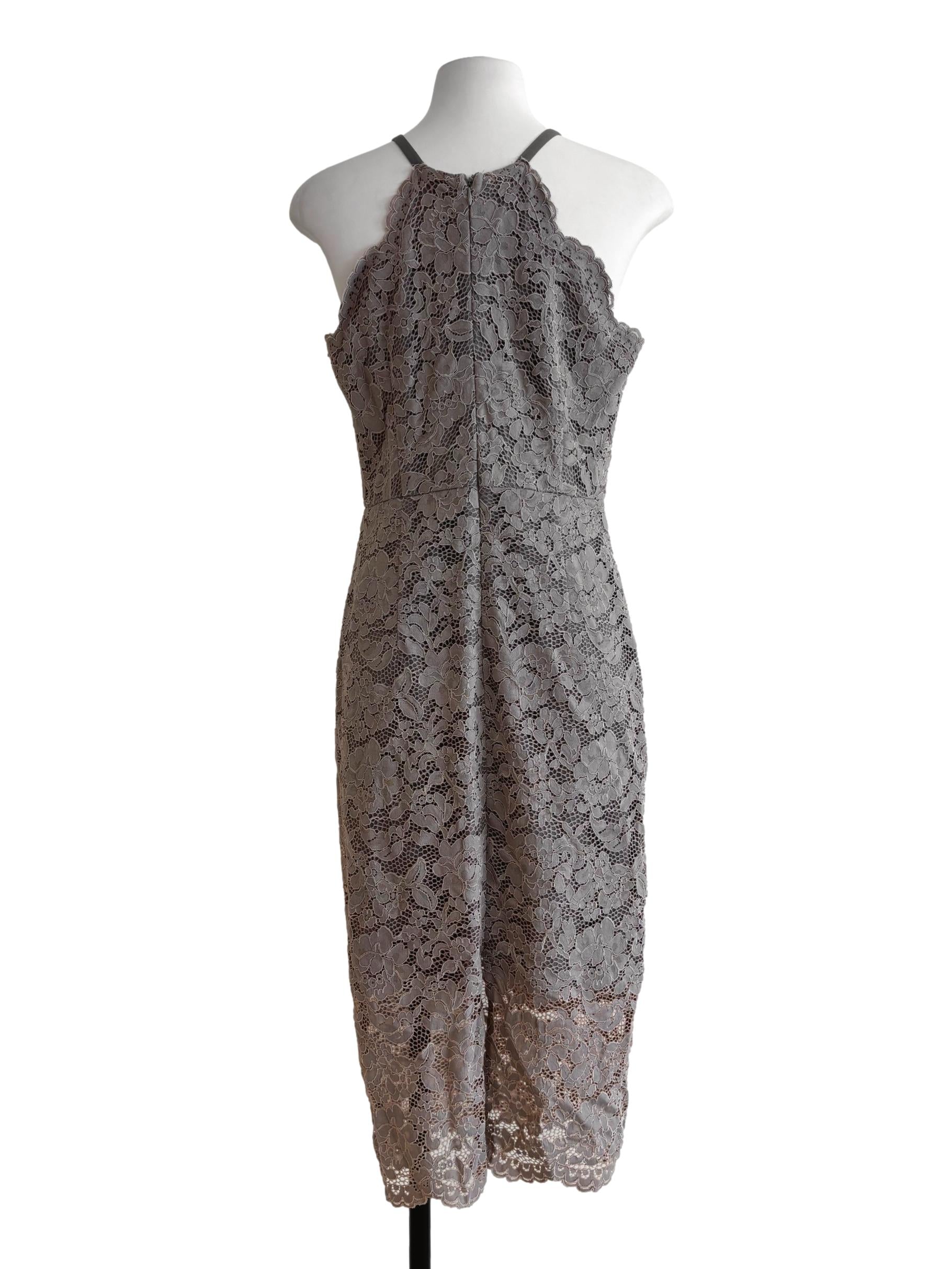 Iron Grey Halter Pencil Lace Dress