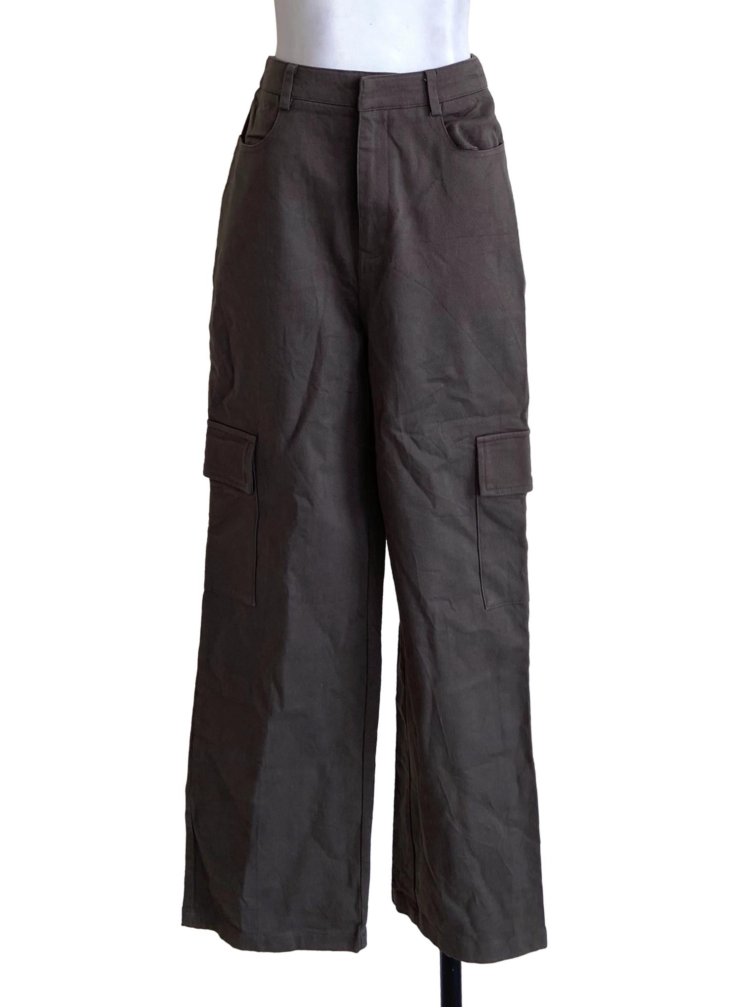 Grey Herringbone Cargo Jeans Pants