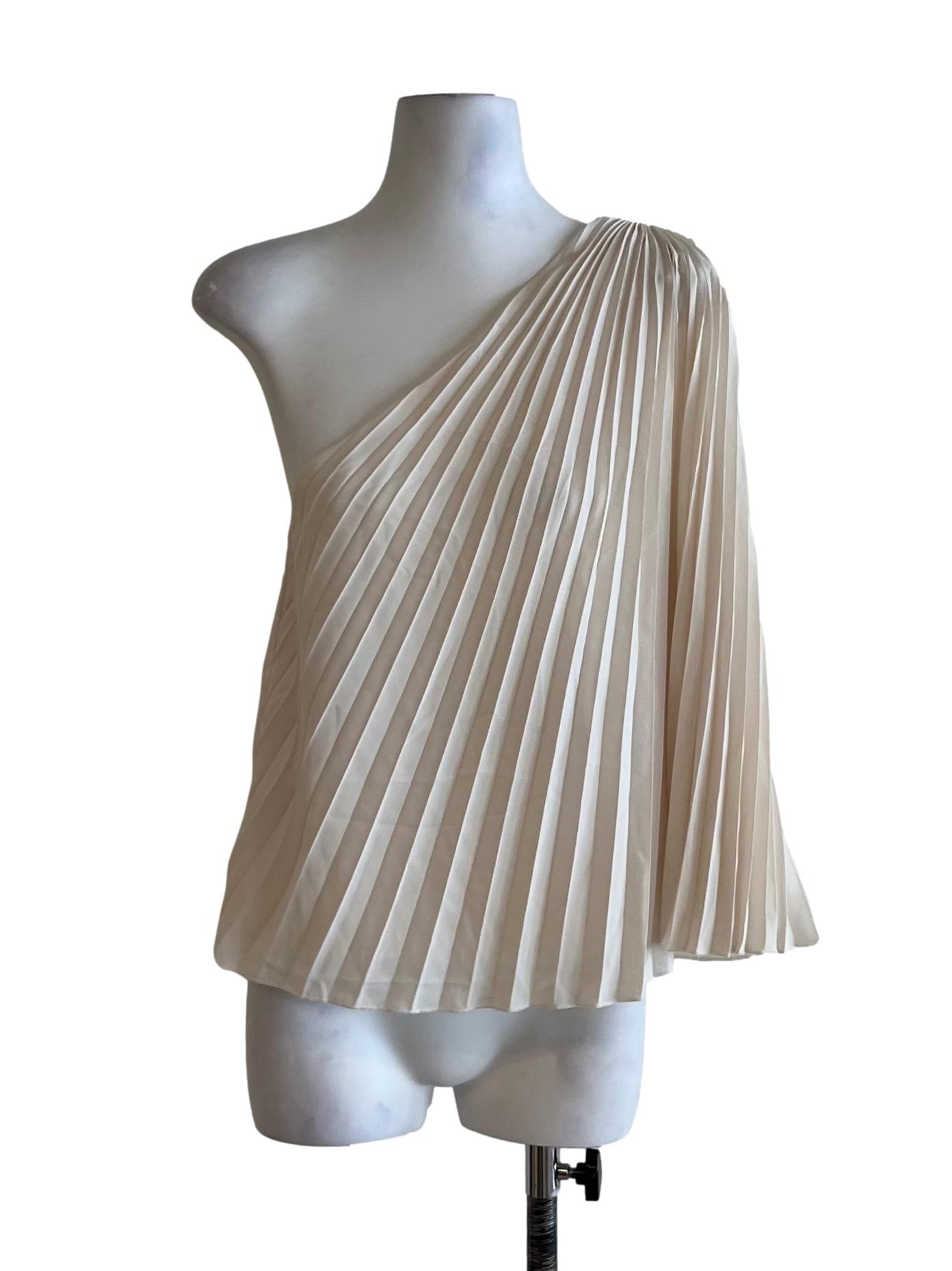Cream White Asymmetrical Neckline Blouse LB