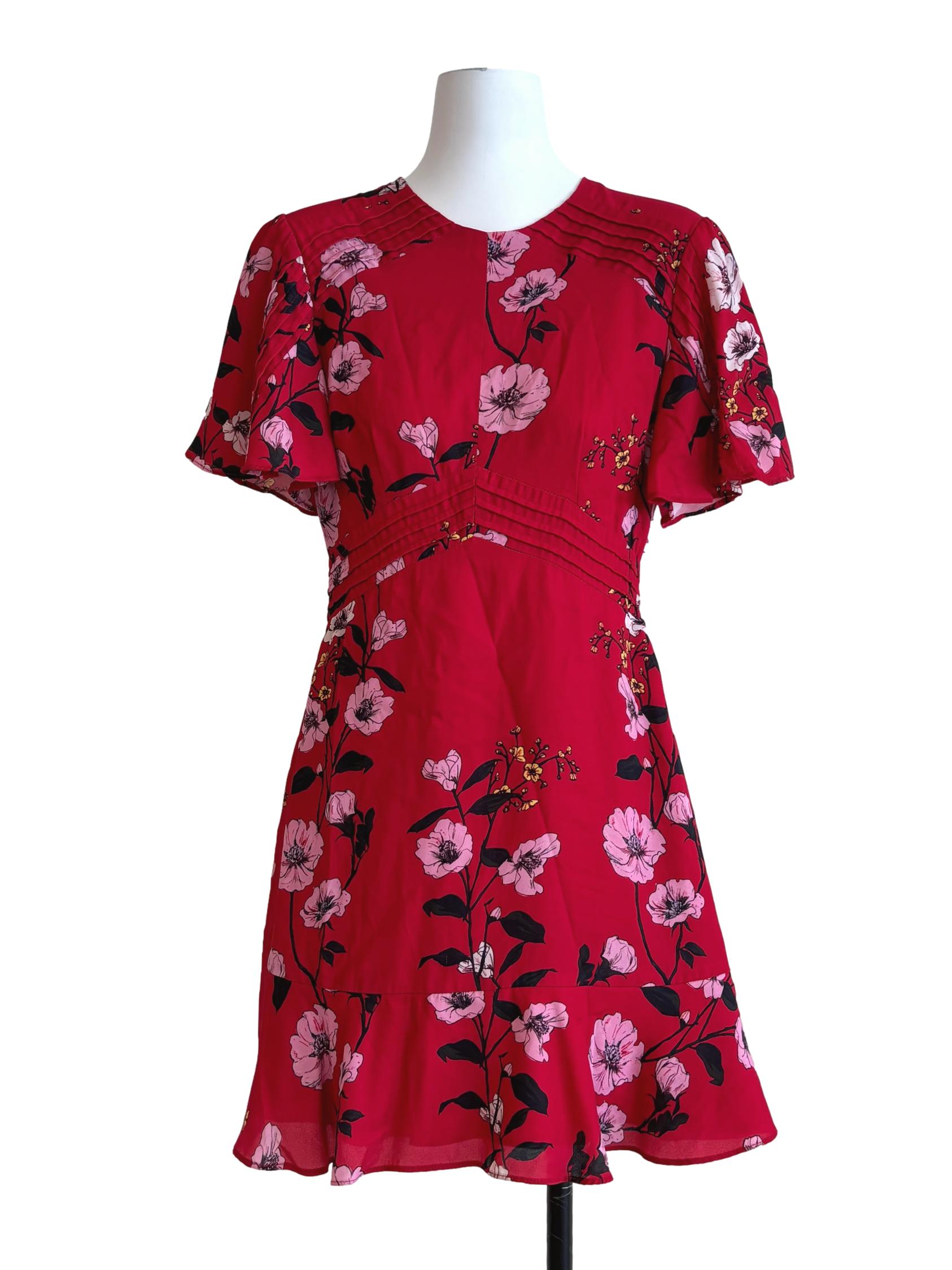 Apple Red Floral A-Line Dress
