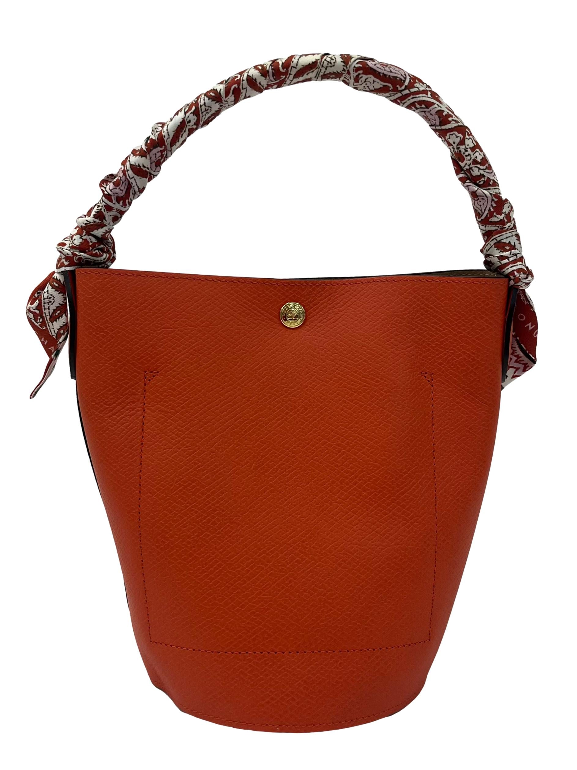 Orange Bucket Handbag With Removable Scraf At Handle