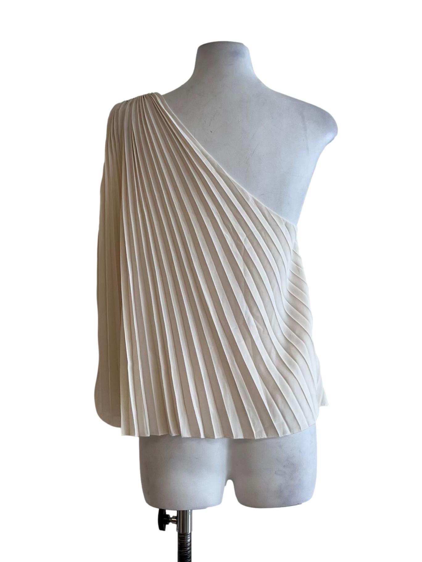 Cream White Asymmetrical Neckline Blouse LB