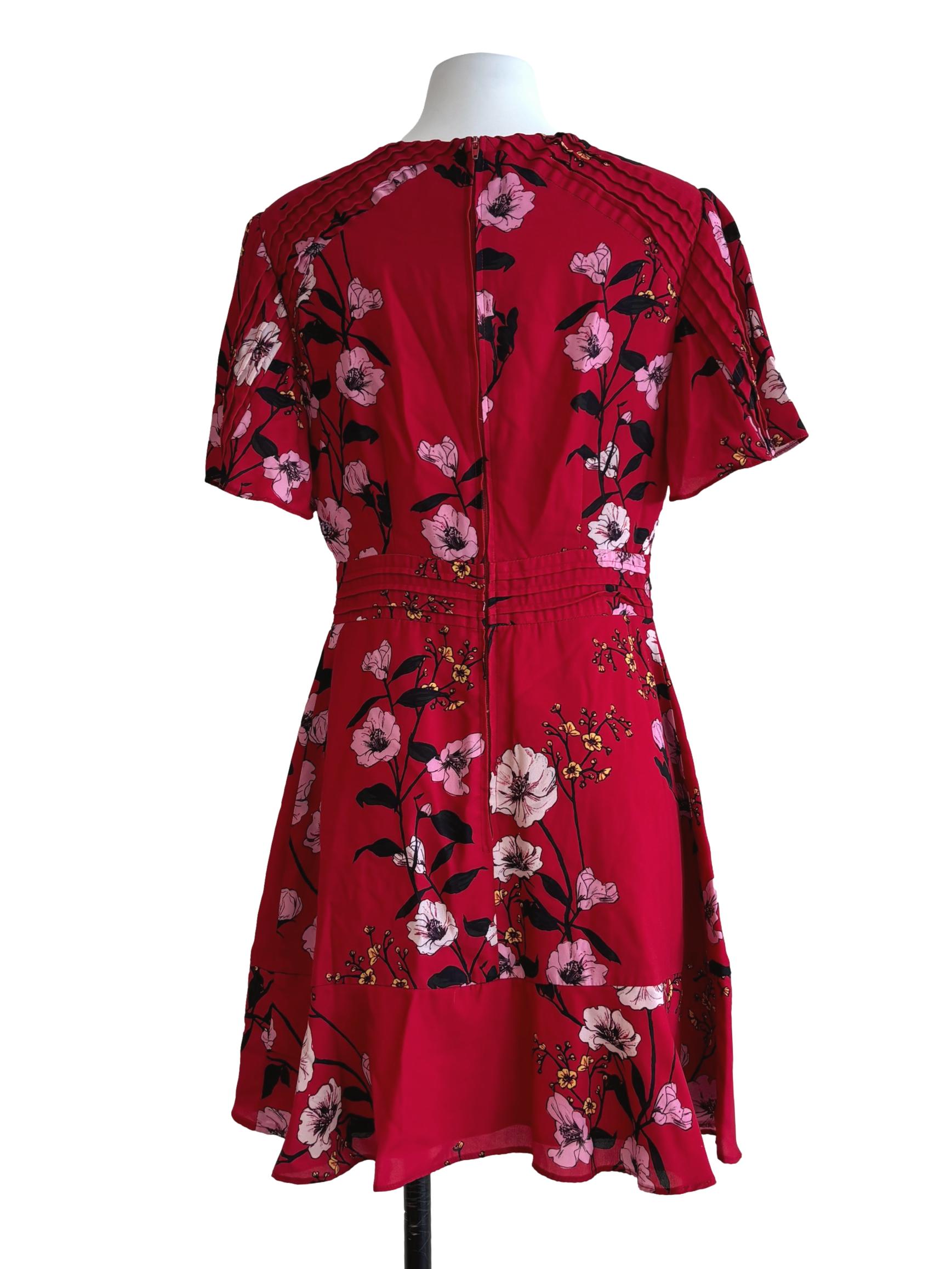 Apple Red Floral A-Line Dress