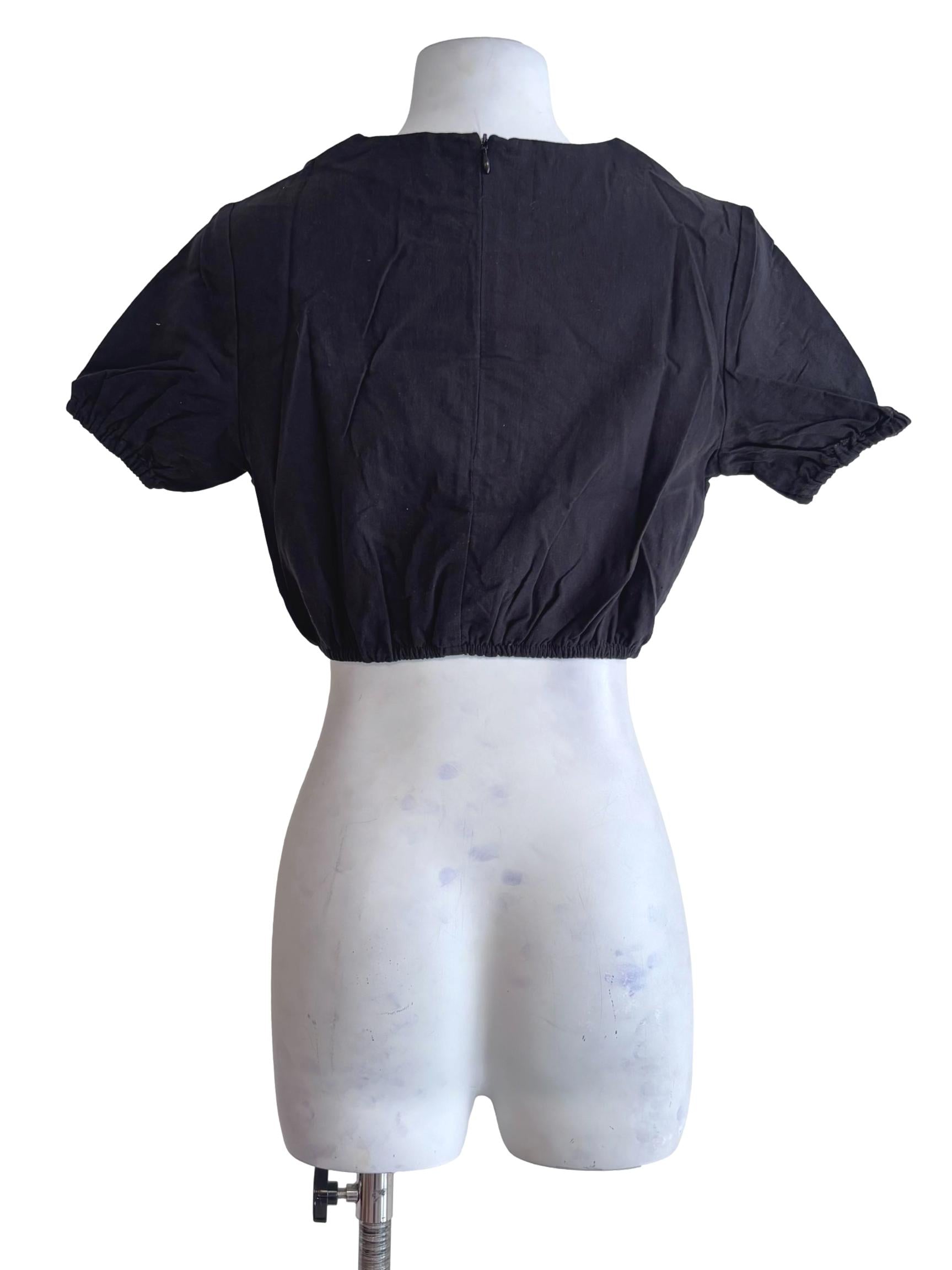 Black Liv Linen Puffy Sleeve Top