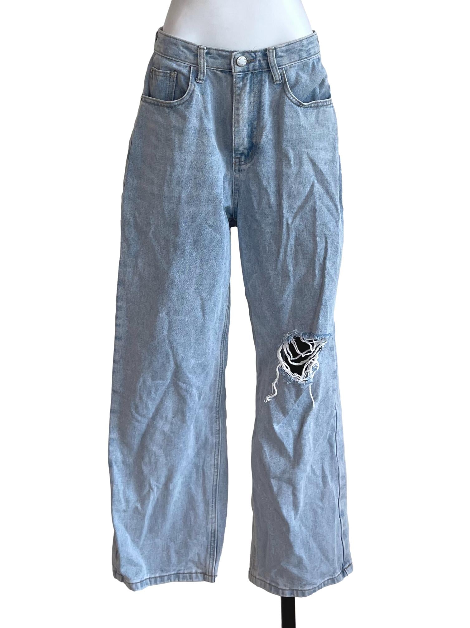 Light Blue Straight Cut Ripped Jeans TTR