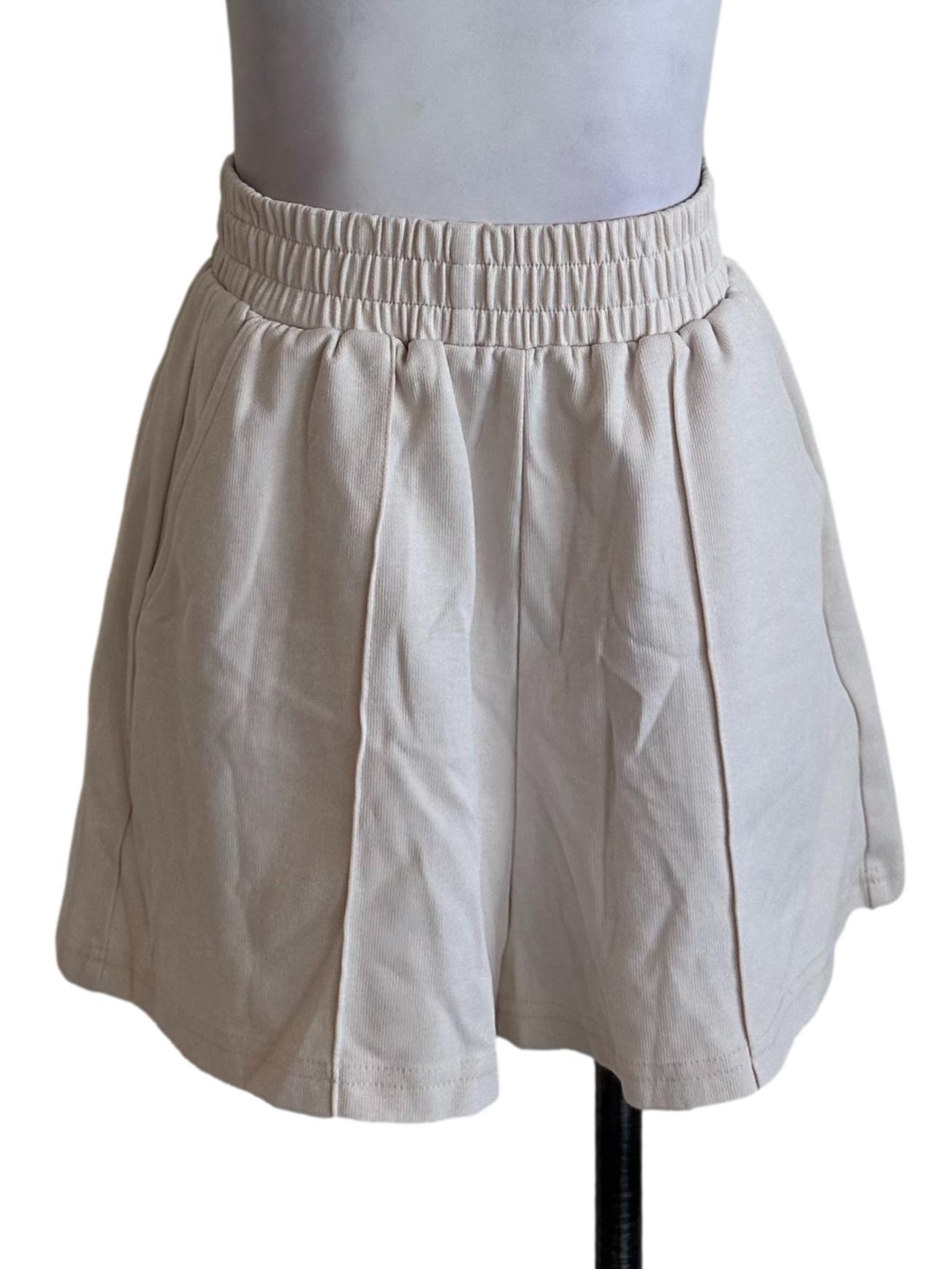 Light Beige Elastic Waist Shorts