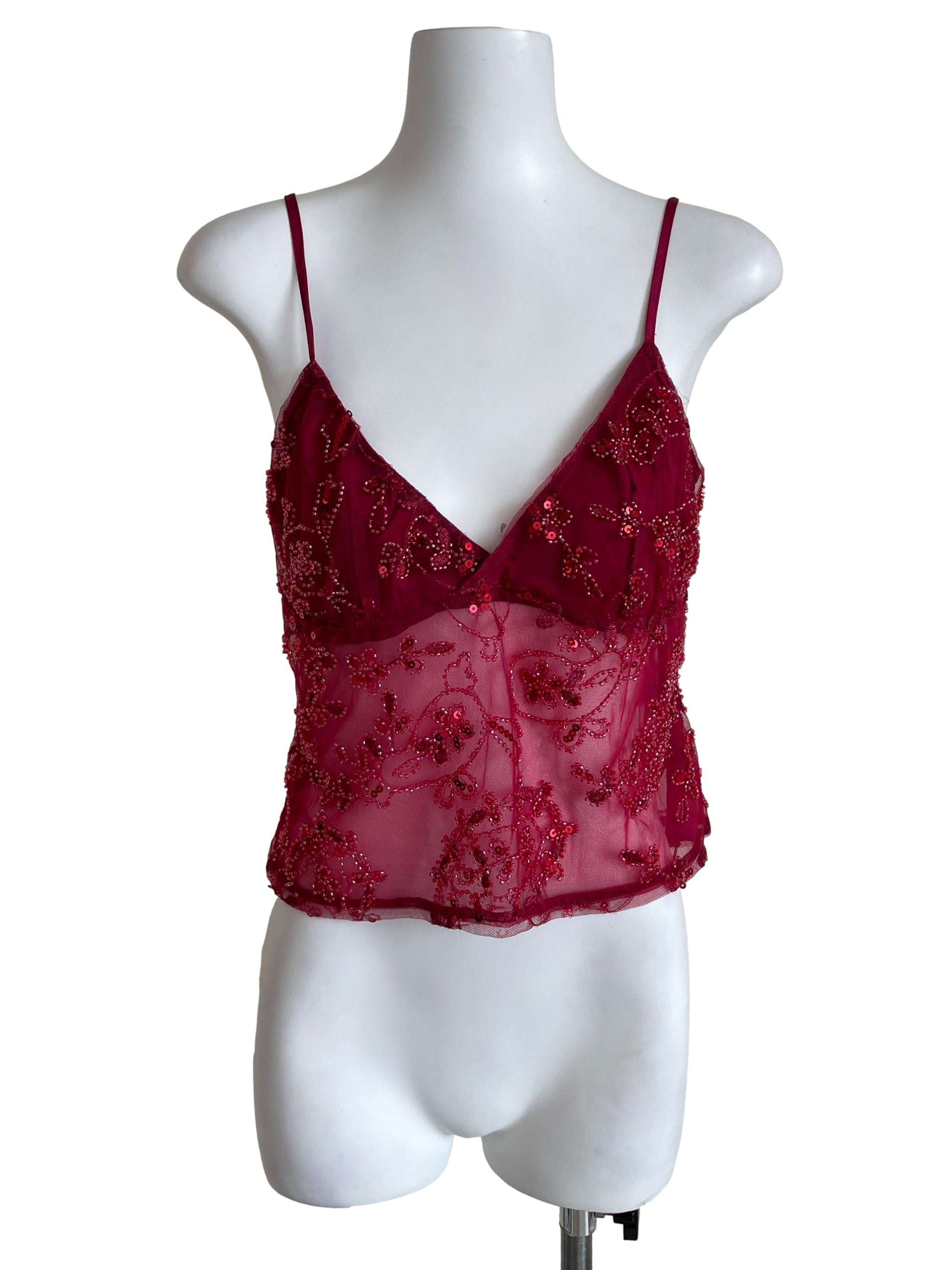 Berry Red Sequins & Beads Camisole Top