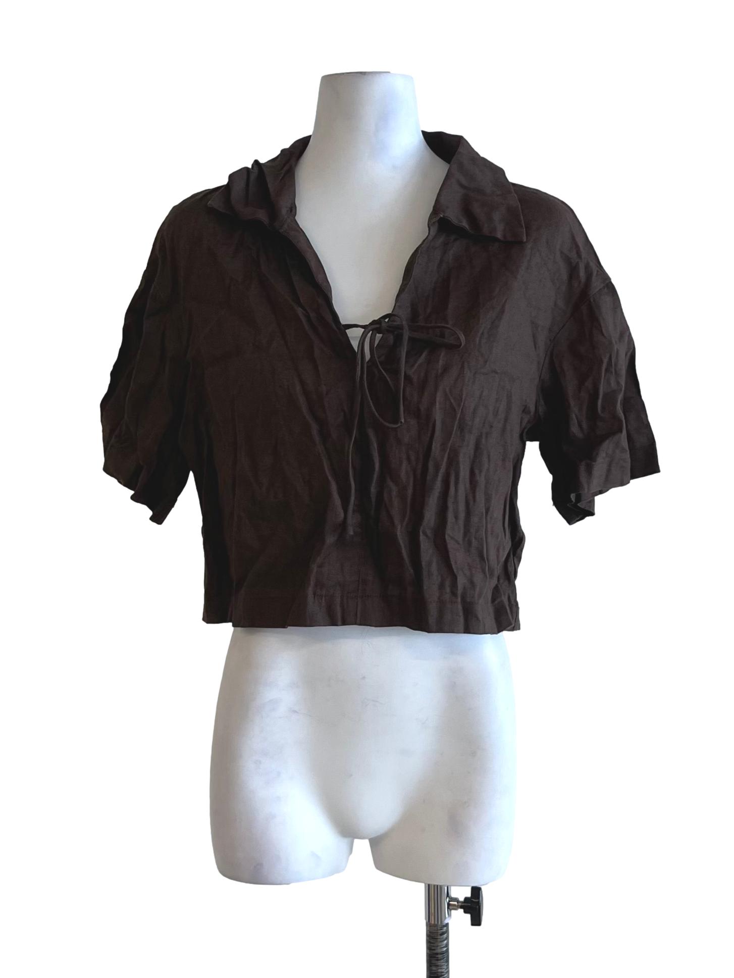 Brown Wing Collar Blouse TEM