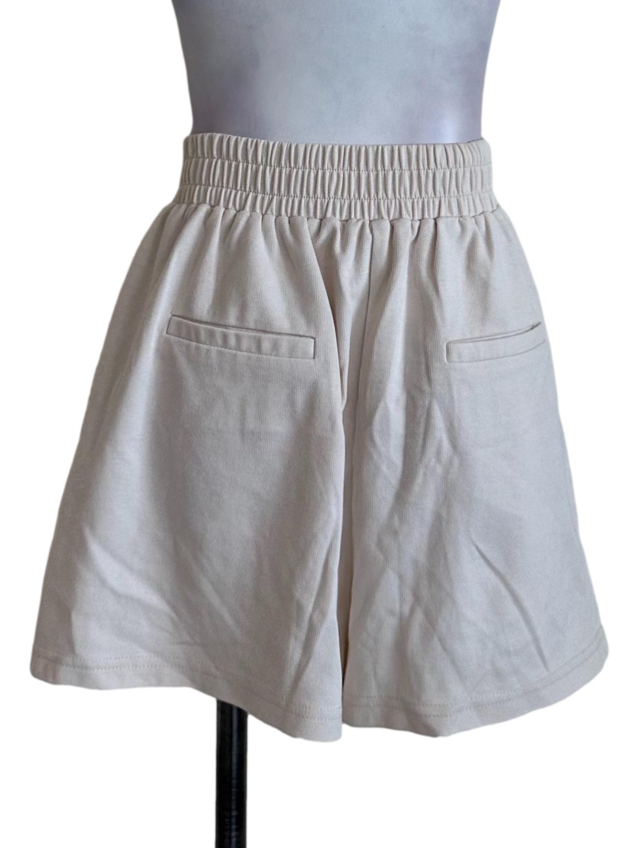 Light Beige Elastic Waist Shorts