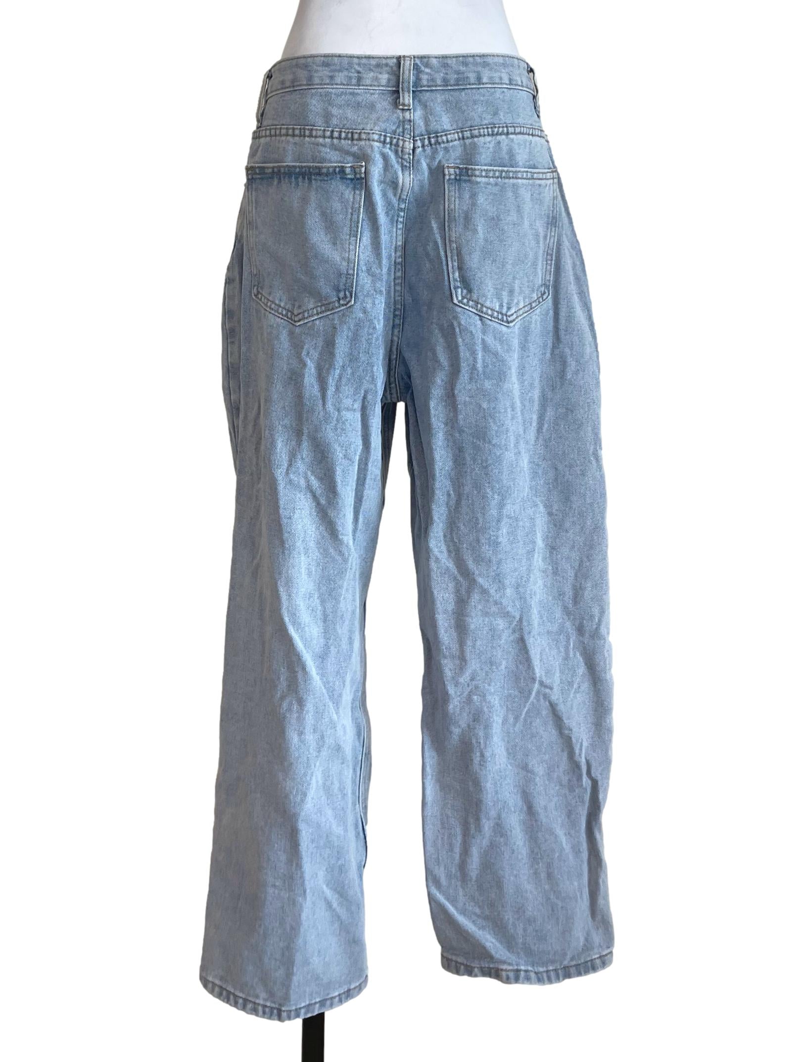 Light Blue Straight Cut Ripped Jeans TTR