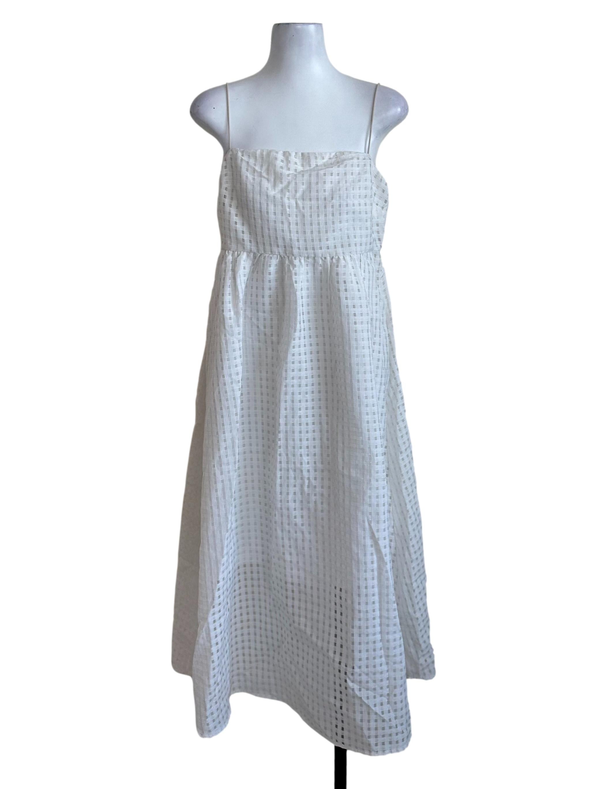 Salt White Plaid Textured Square Neck Dress