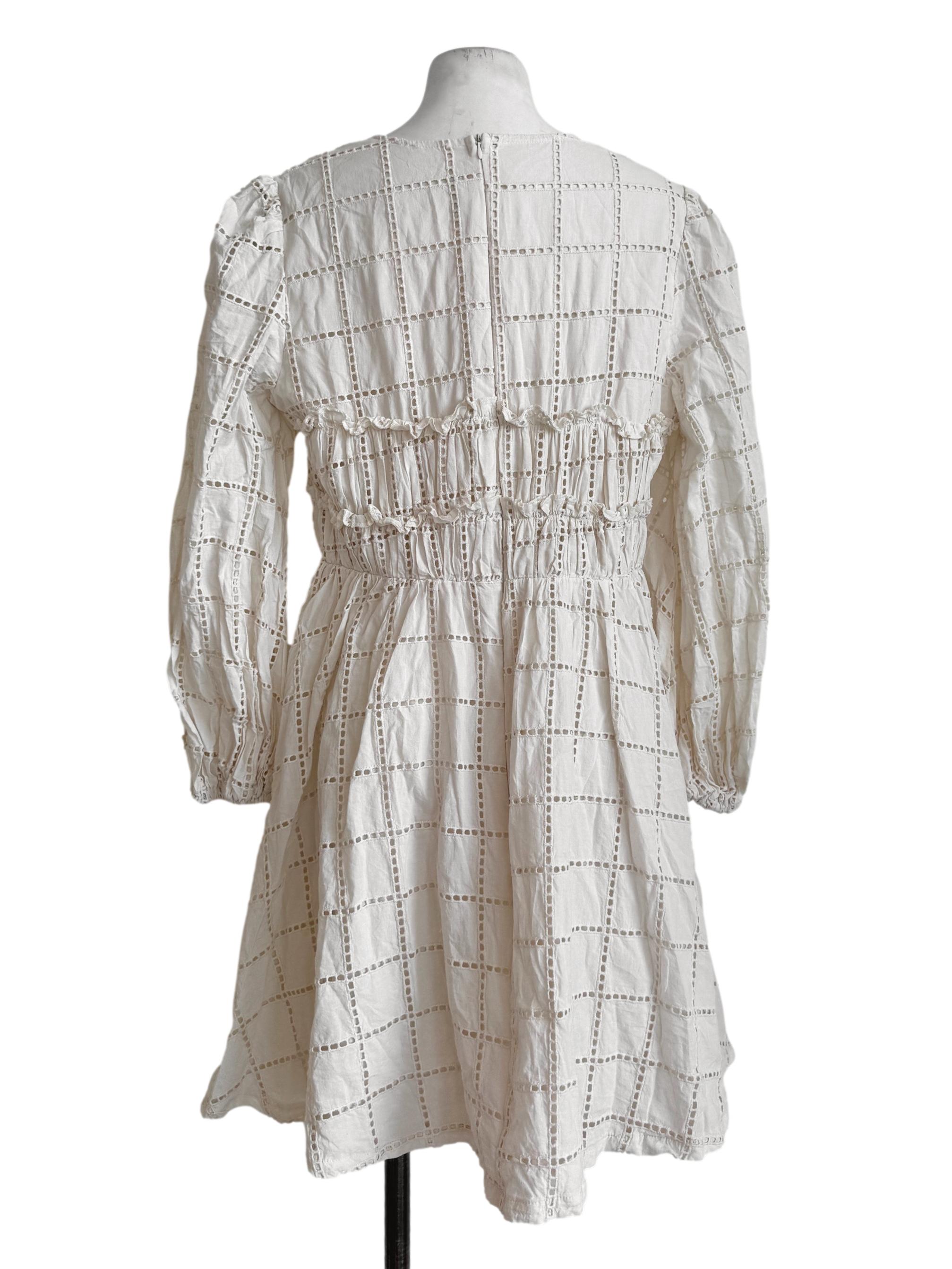 Pale Beige Eyelet V Neck Dress