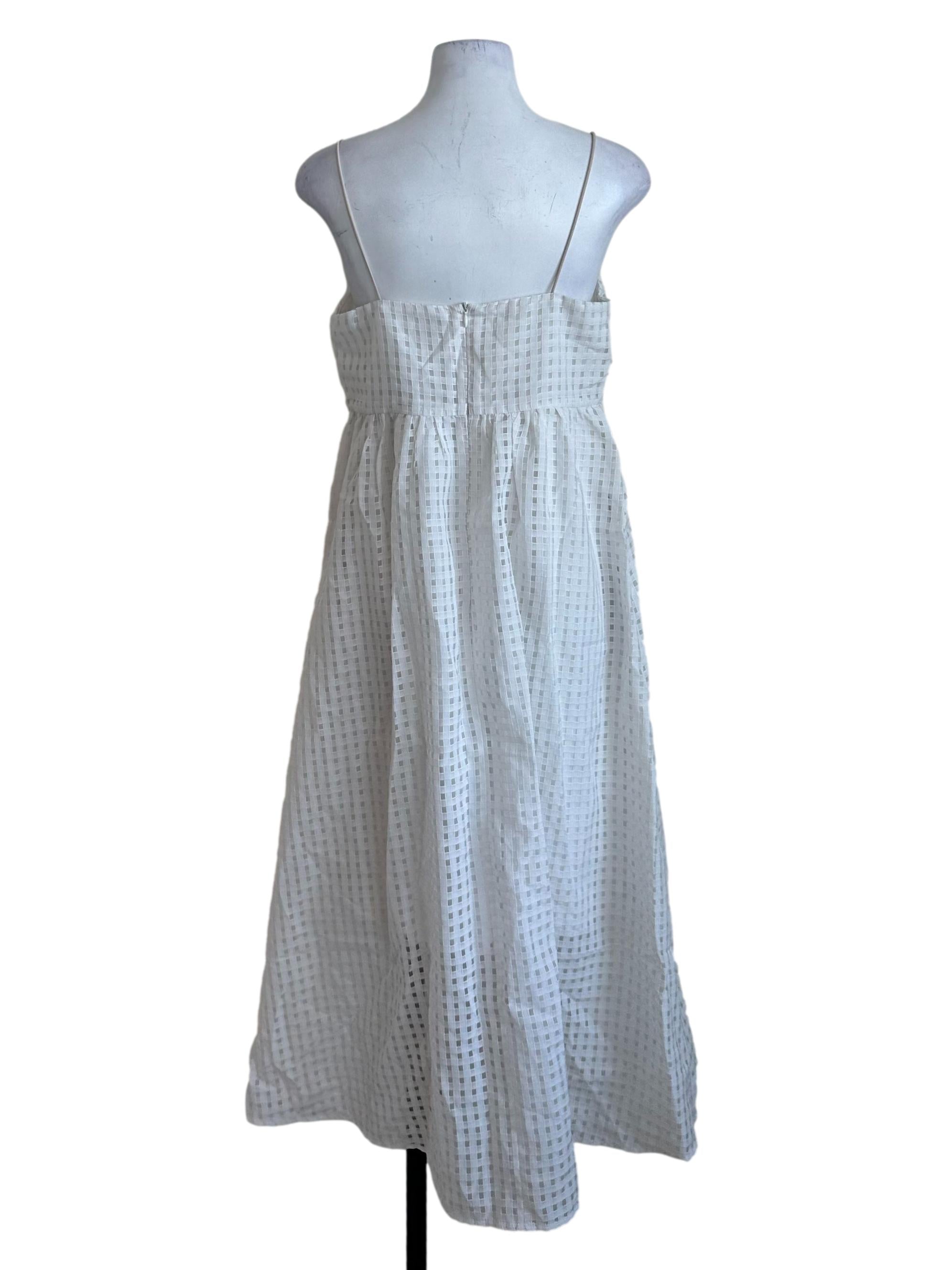 Salt White Plaid Textured Square Neck Dress