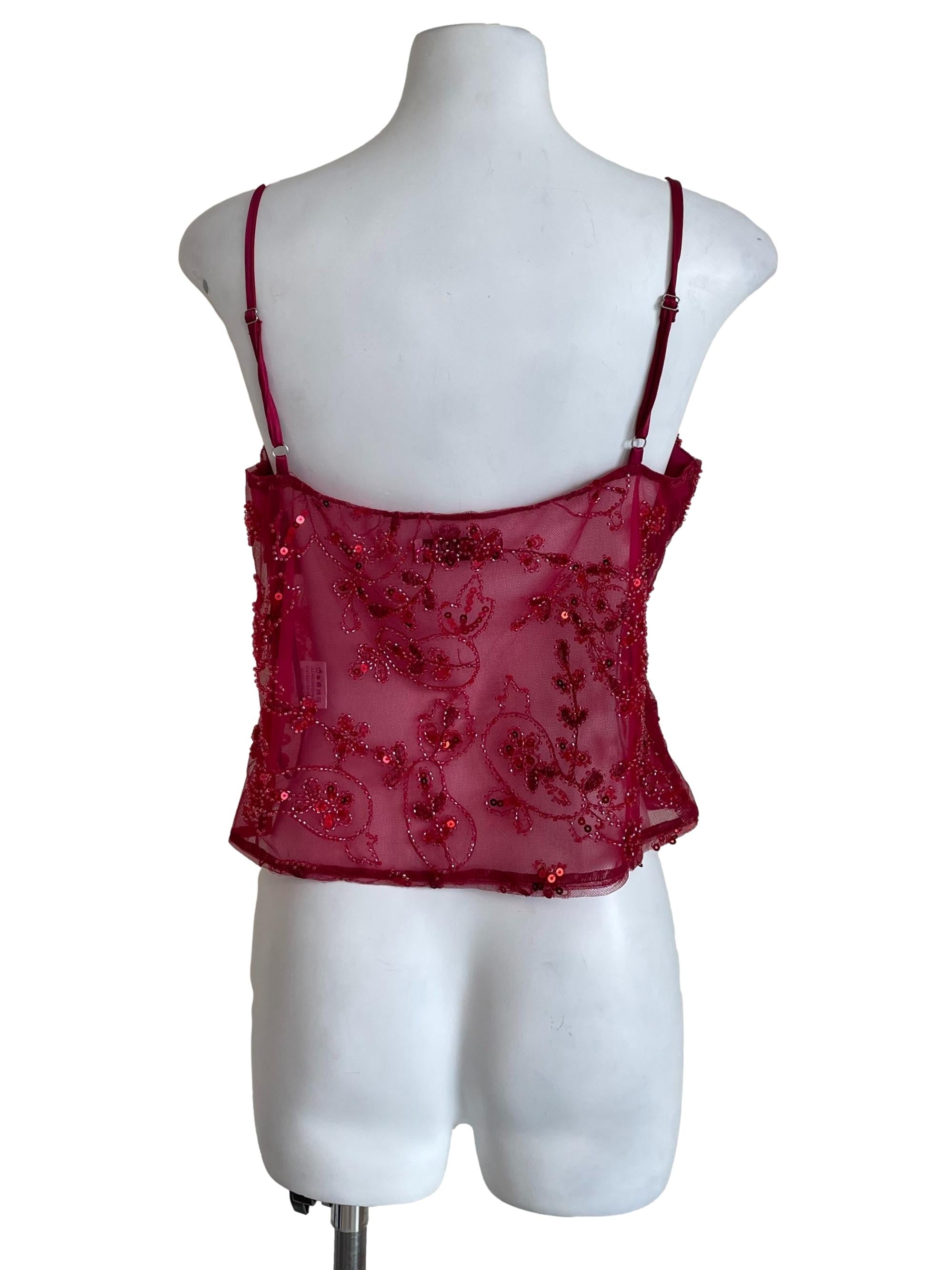 Berry Red Sequins & Beads Camisole Top
