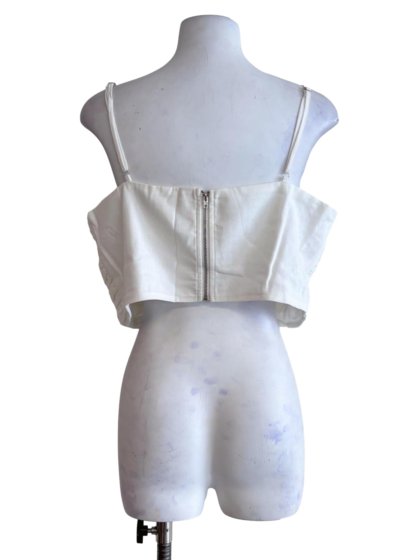 White Polina Ruched Linen Crop Top