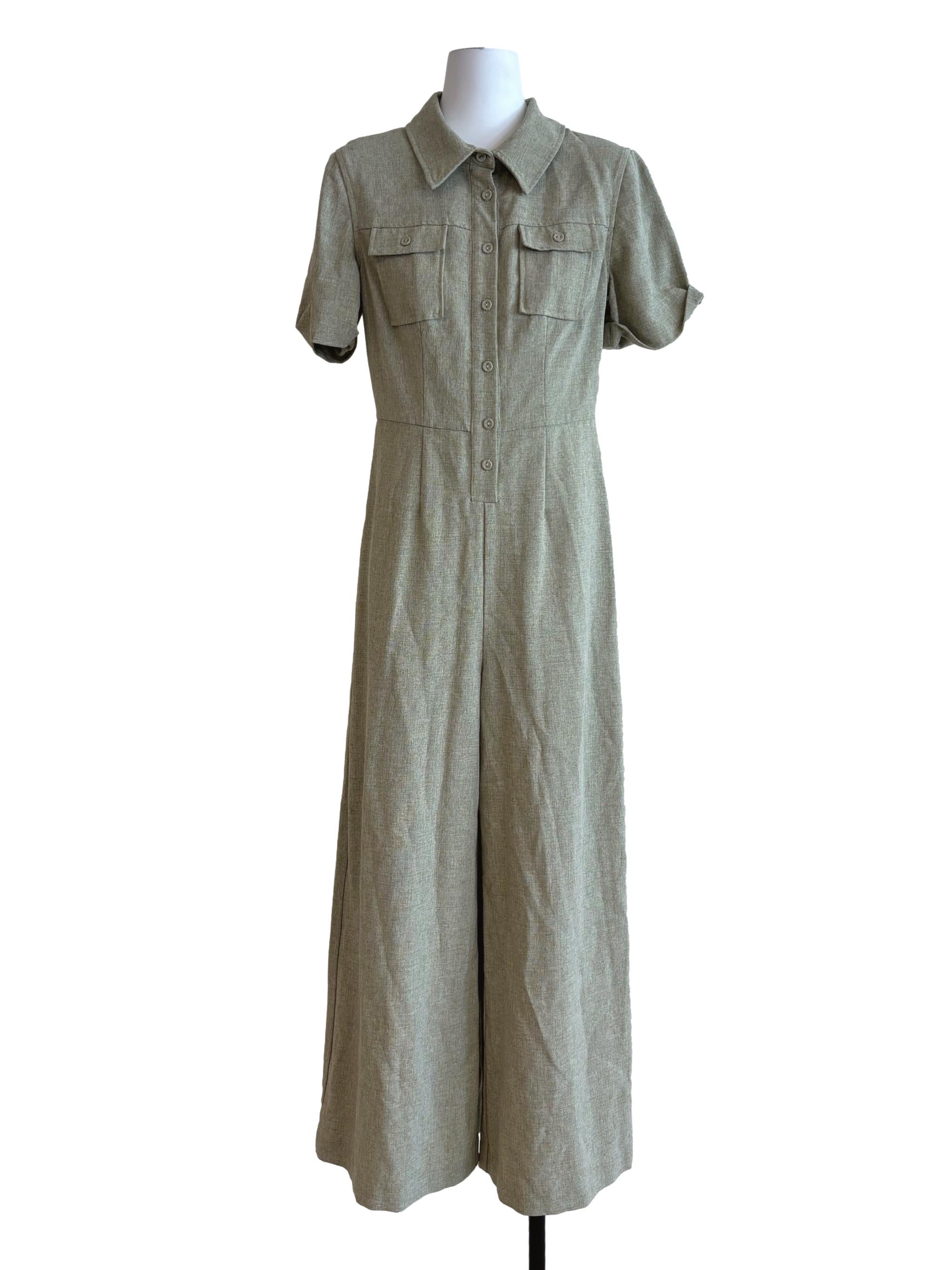 Sage Green Short Sleeve Wide Jumpsuit