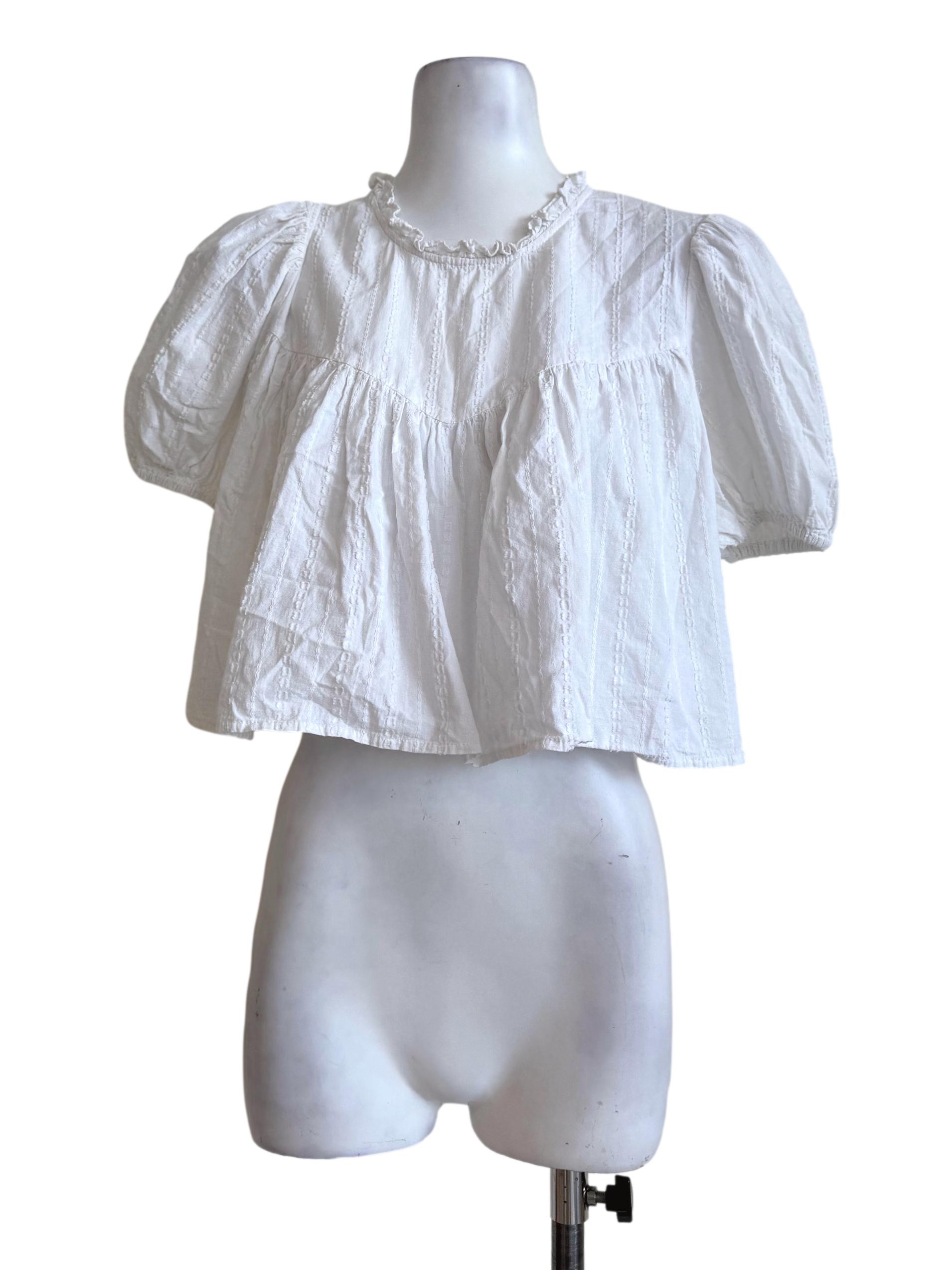 Textured White Round Neck Blouse