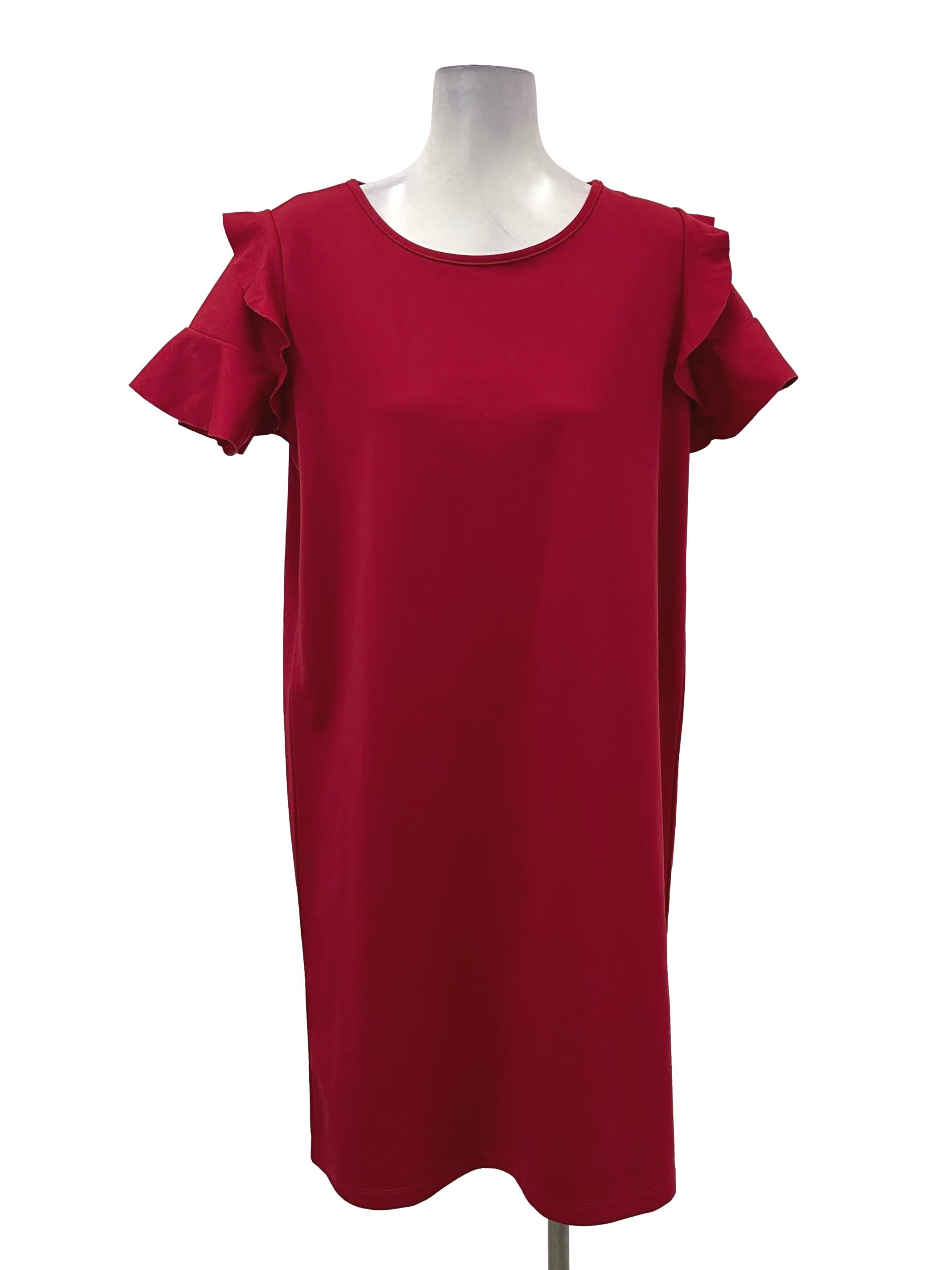 Red Round Neck Tiered Sleeve Dress