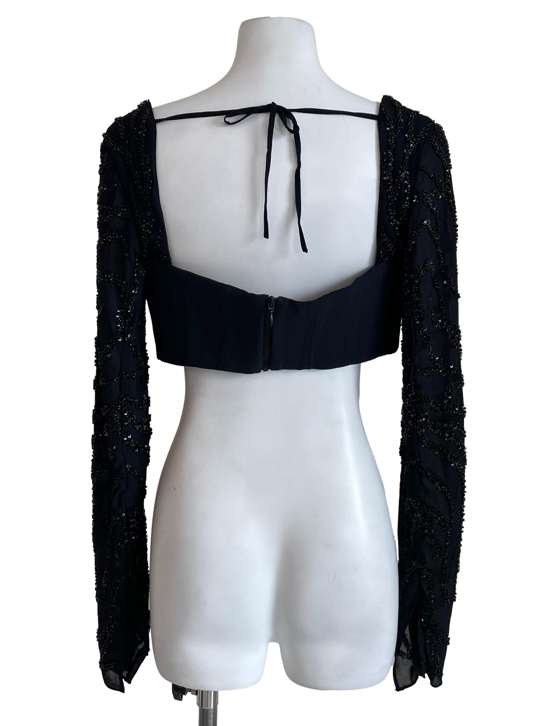 Black Beaded Sleeves Corset Top