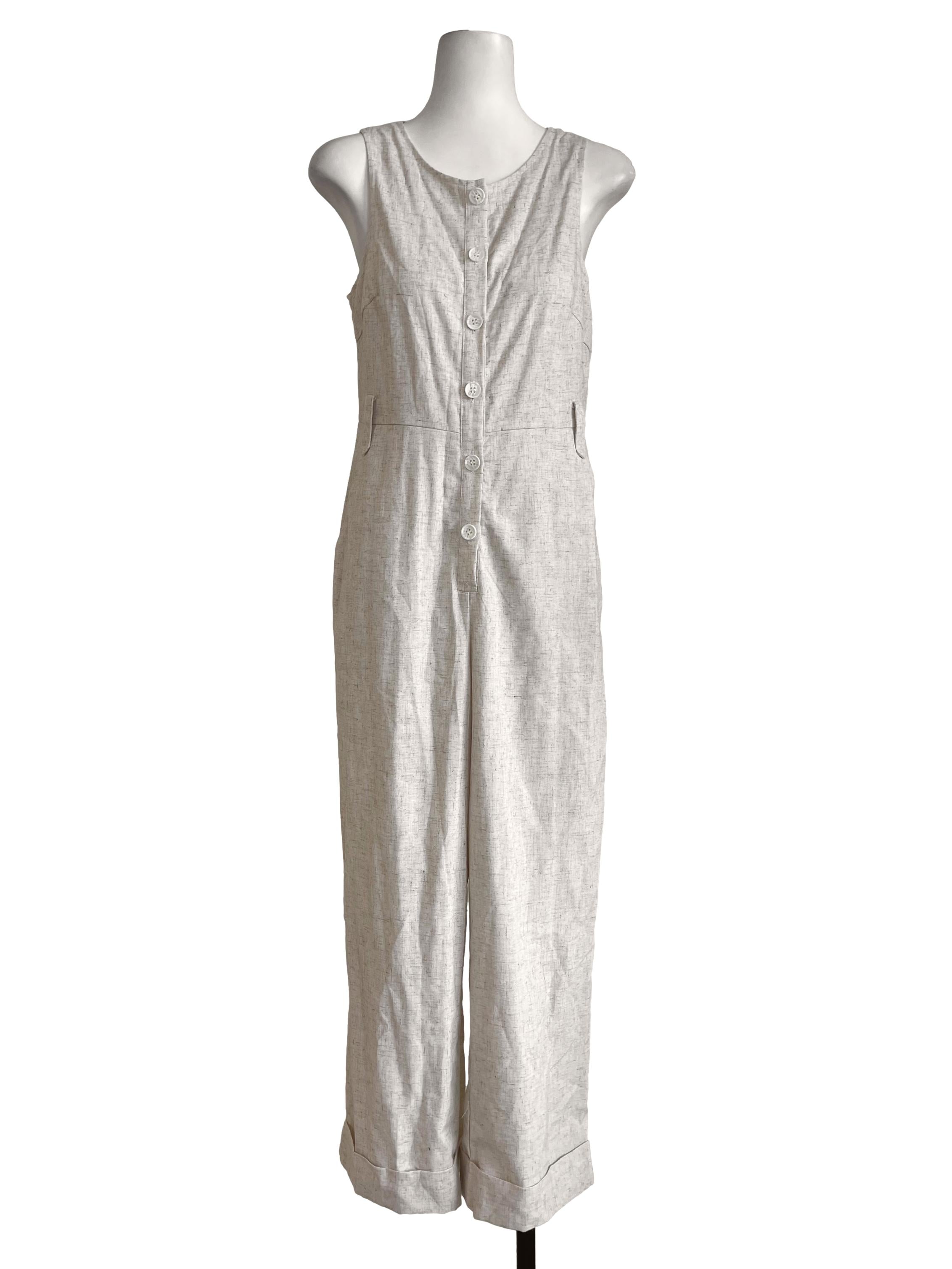 Beige Buttoned Overall TWL