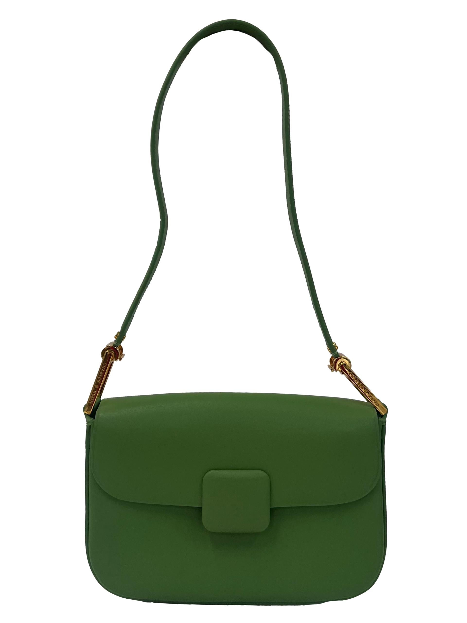Green Shoulder Bag With Push Lock