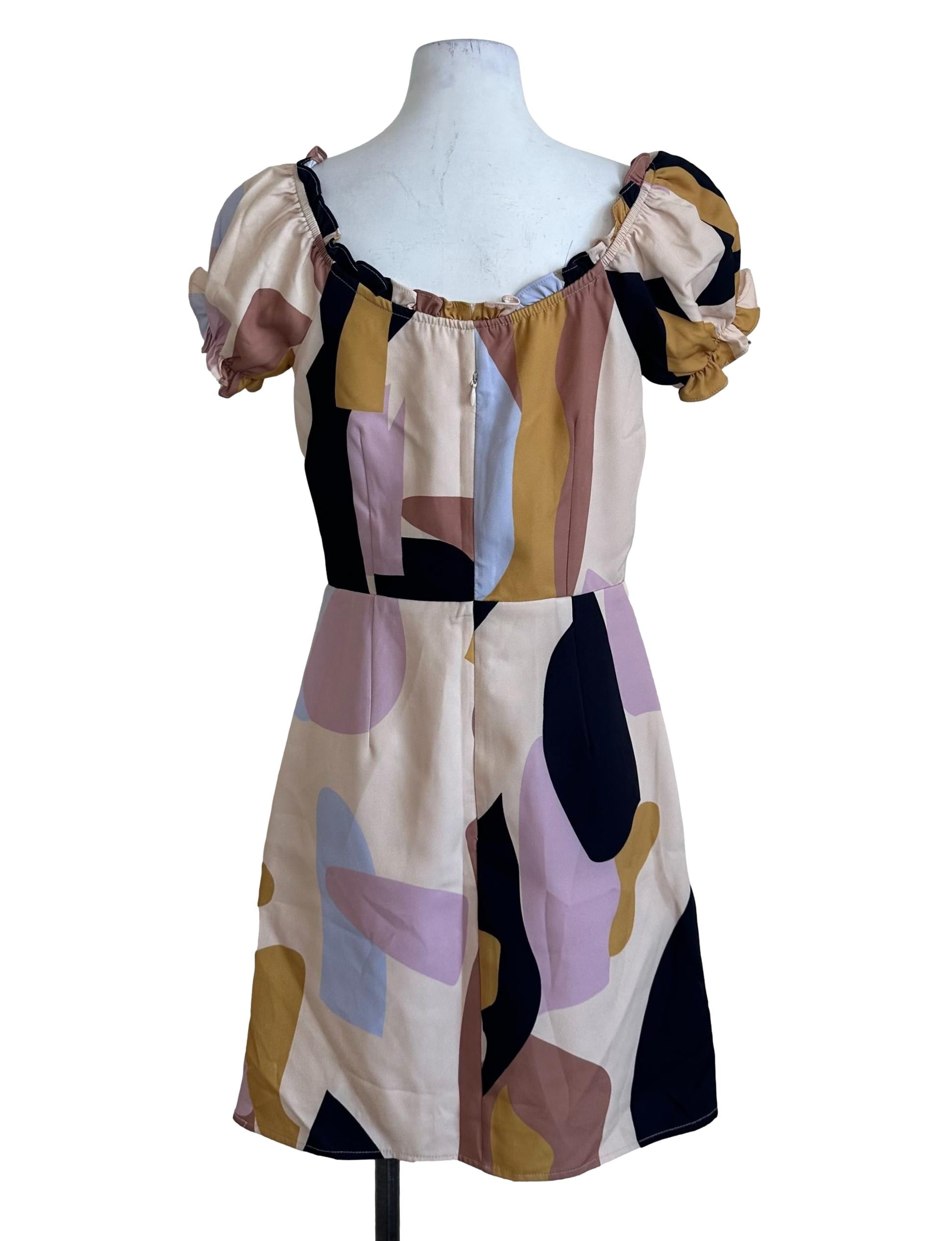 Multicolour Abstract Pattern Front Tie Dress