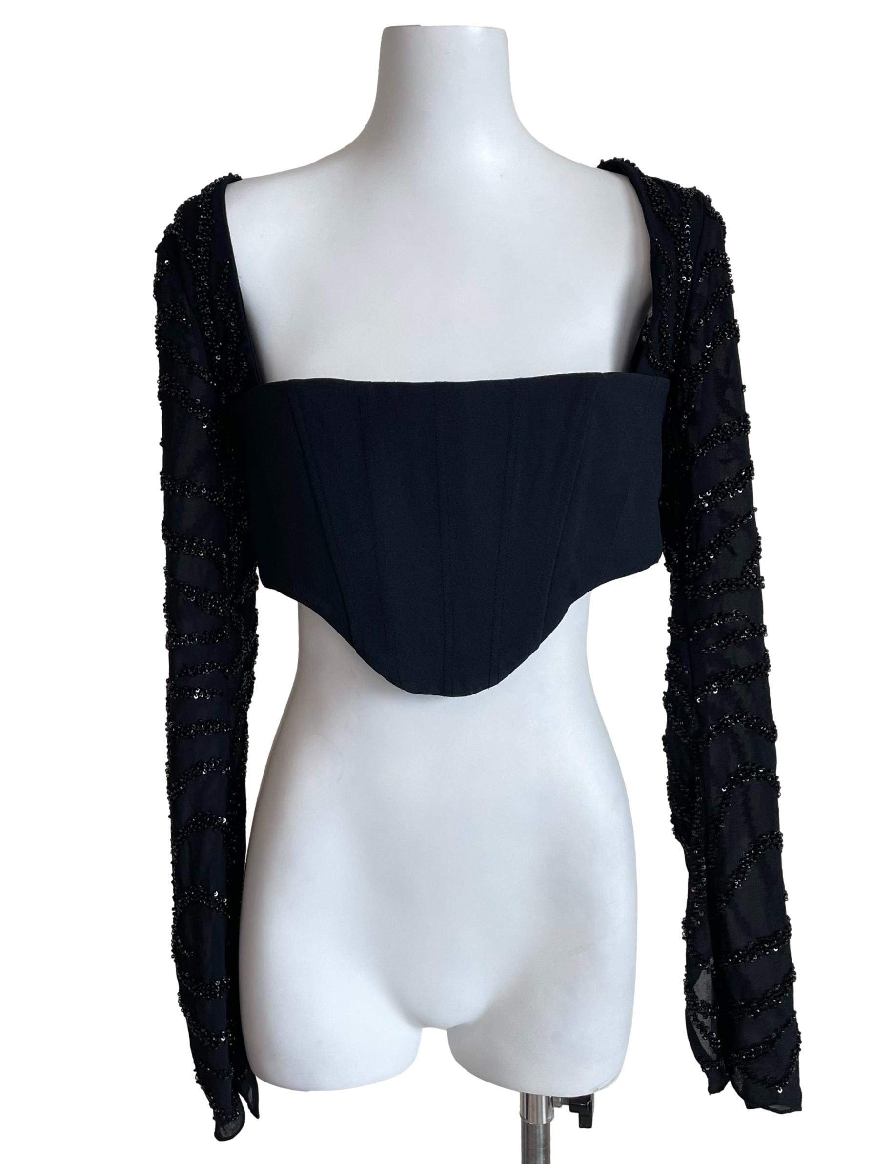 Black Beaded Sleeves Corset Top