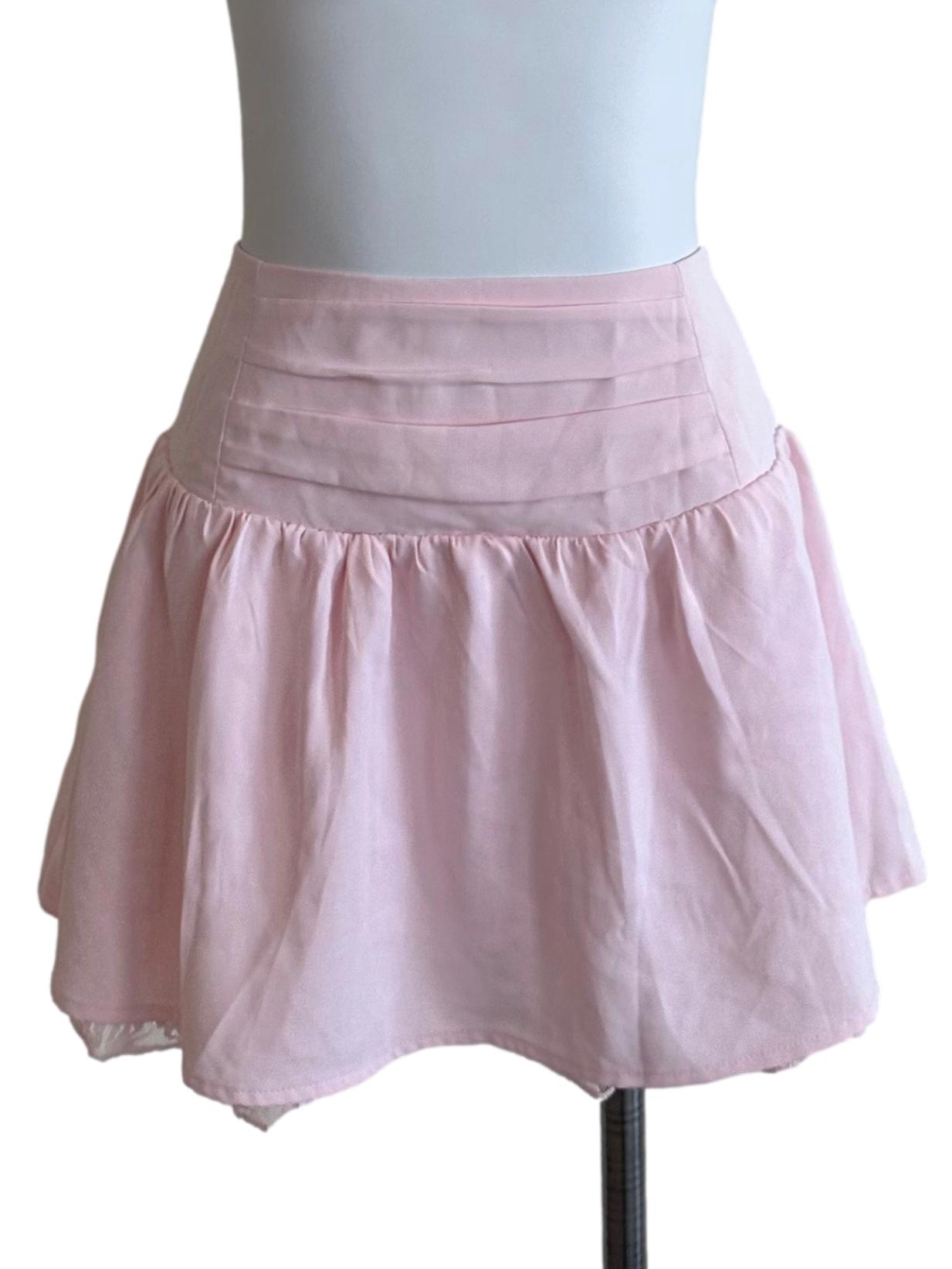 Light Pink Pleated Lace Border Skorts