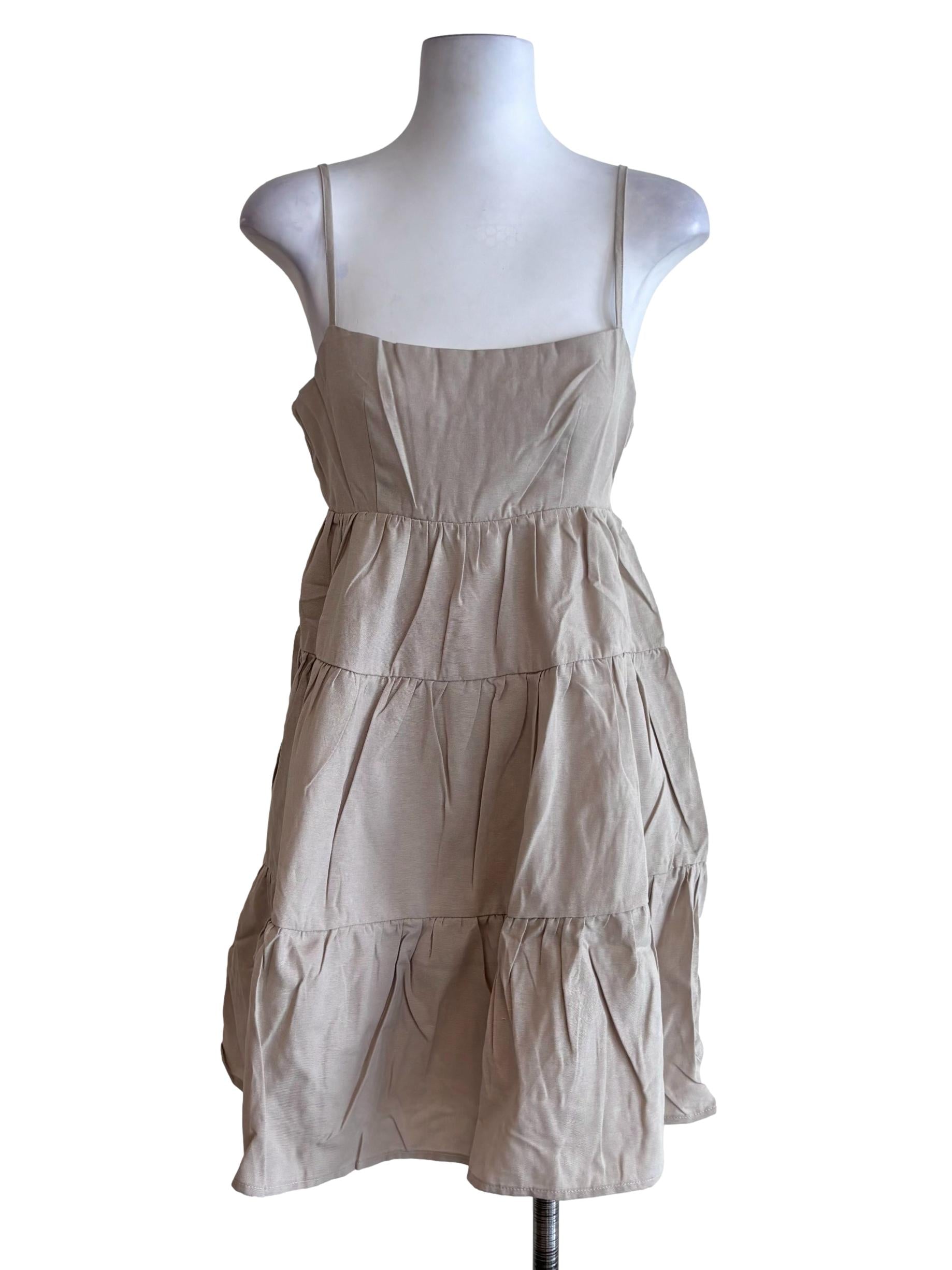 Beige Roxana Babydoll Tiered Dress
