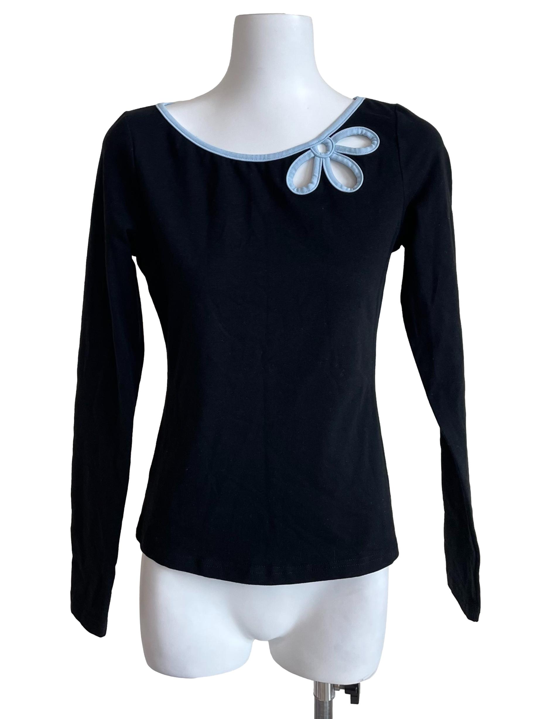 Black Hollow Flower Long Sleeves  Top