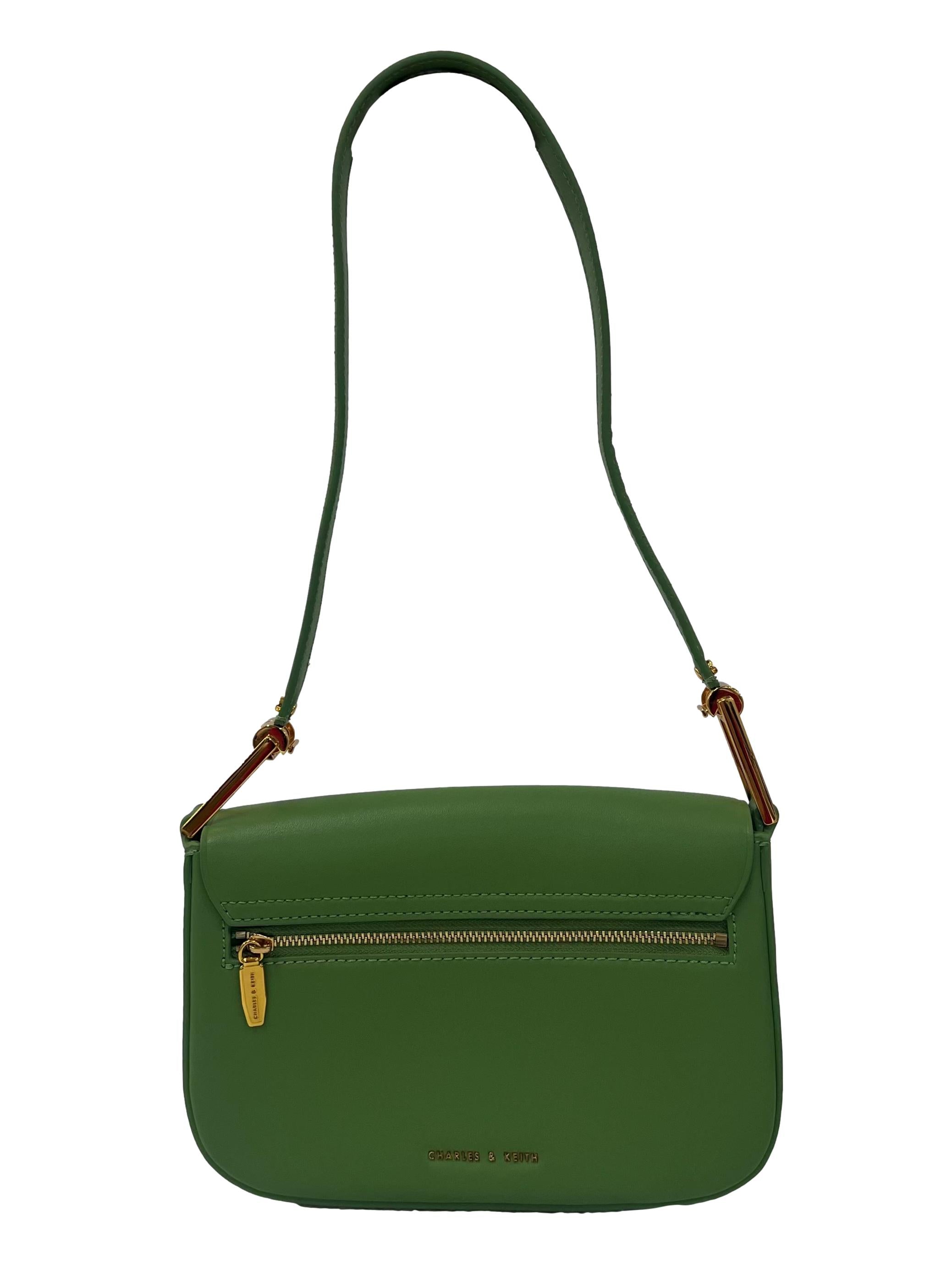 Green Shoulder Bag With Push Lock