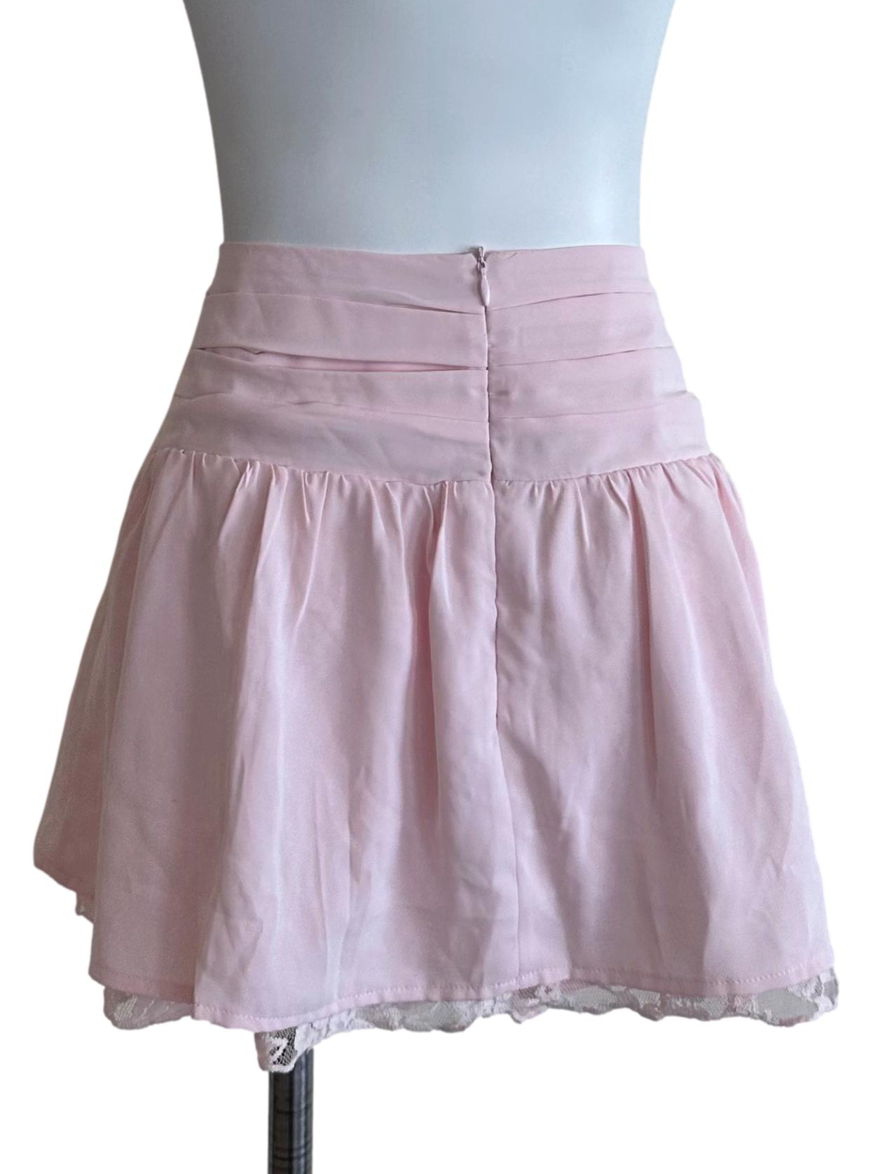 Light Pink Pleated Lace Border Skorts