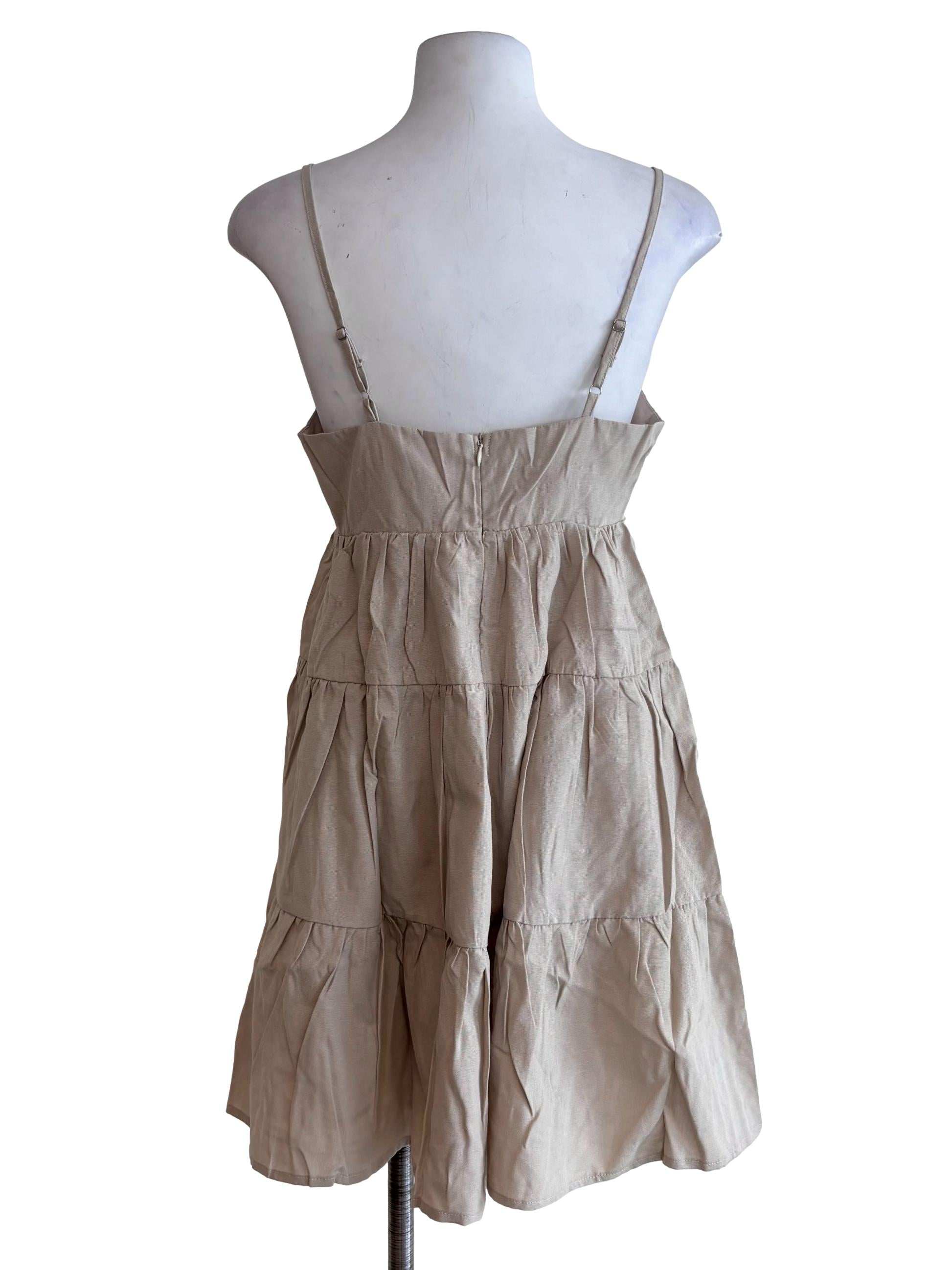 Beige Roxana Babydoll Tiered Dress