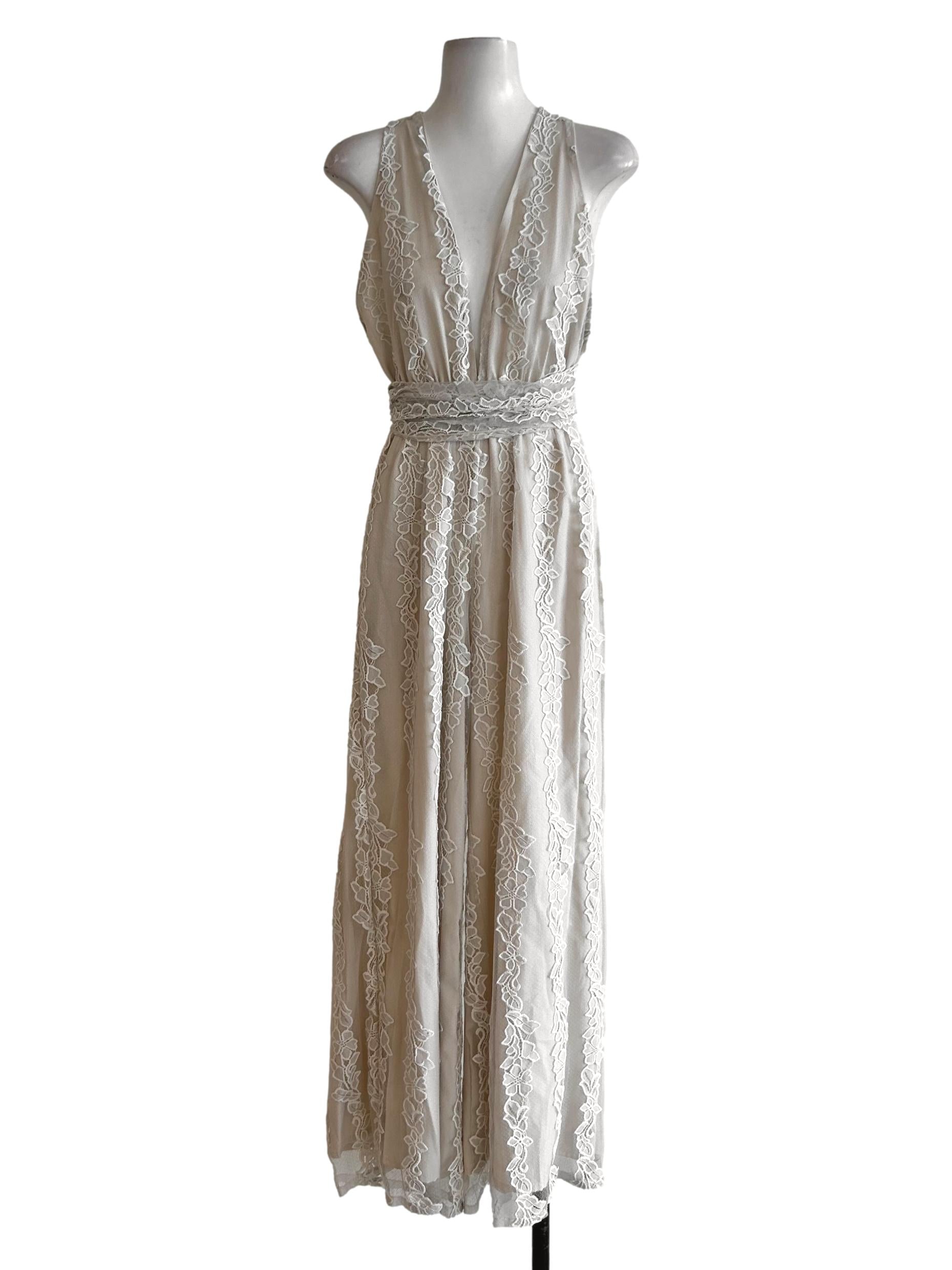 Beige Halter Lace Jumpsuit